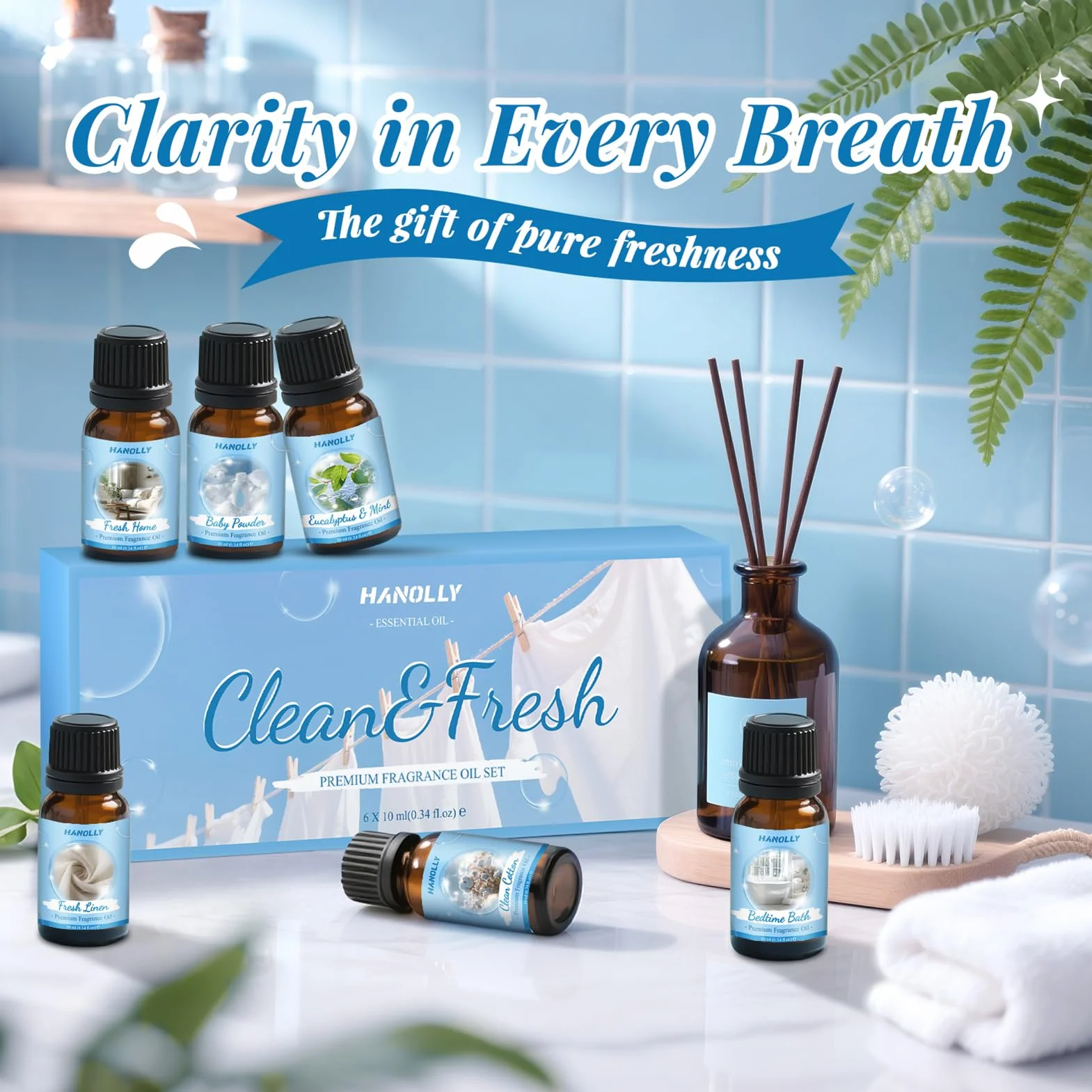 Hanolly Zestaw Olejków Eterycznych Do Prania 6 x 10 ml Naturalne Czyste Olejki Zapachowe