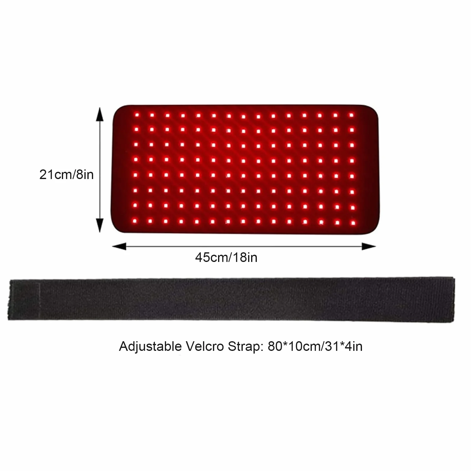 Red Light Wrap Pad - mata impulsowa na podczerwień z czerwonym światłem 660 nm i 850 nm bliskiej podczerwieni, 45 x 20 cm z regulowanym odpinanym paskiem na rzepy na ramię, talię, brzuch, udo