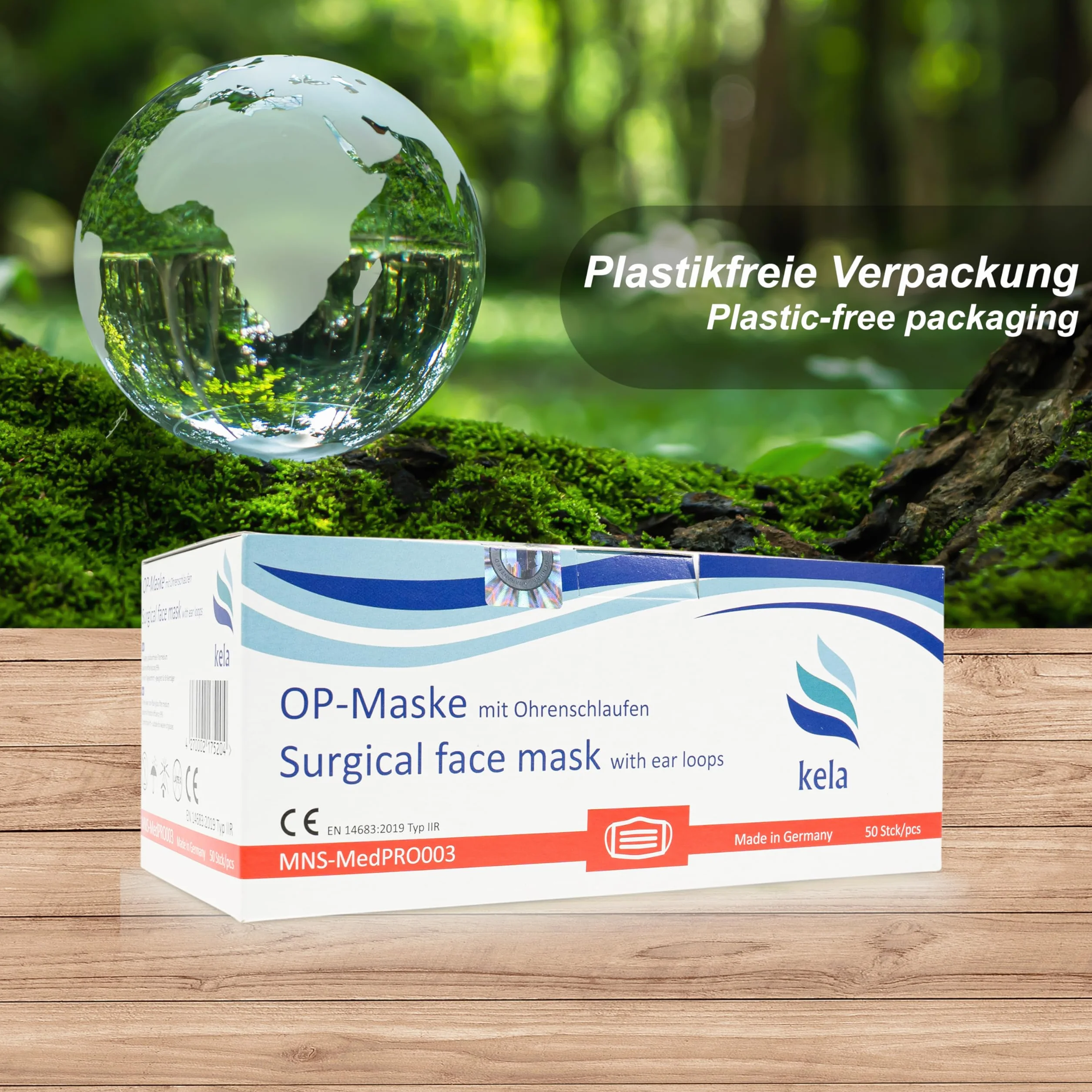 kela® Maska medyczna biała DIN EN 14683 typ IIR 3-warstwowa CE