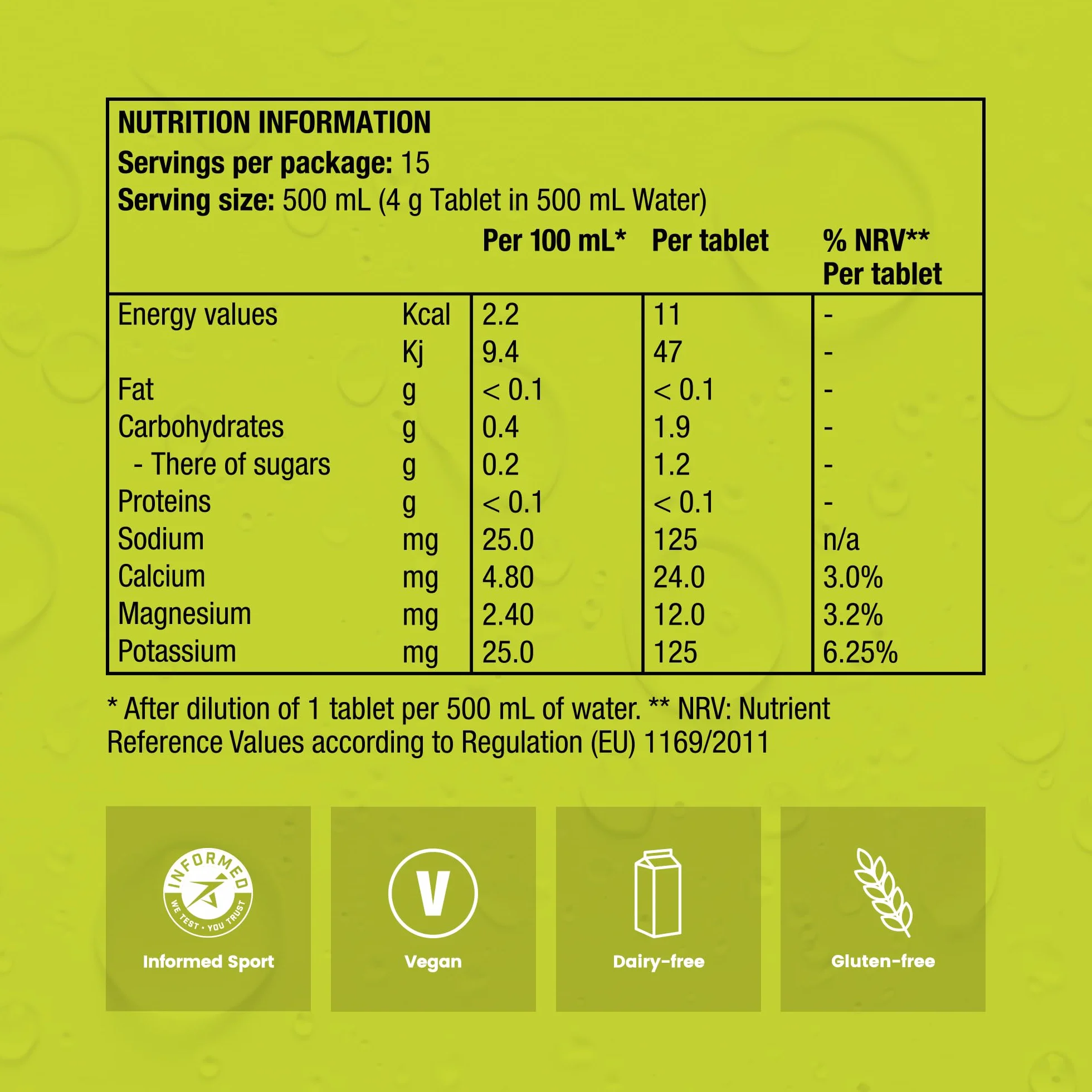 Precision Hydration Tabletki musujące - elektrolity na skurcze - niskokaloryczne, bezglutenowe, wegańskie (250 mg/l - zielona rurka, 1 rurka)