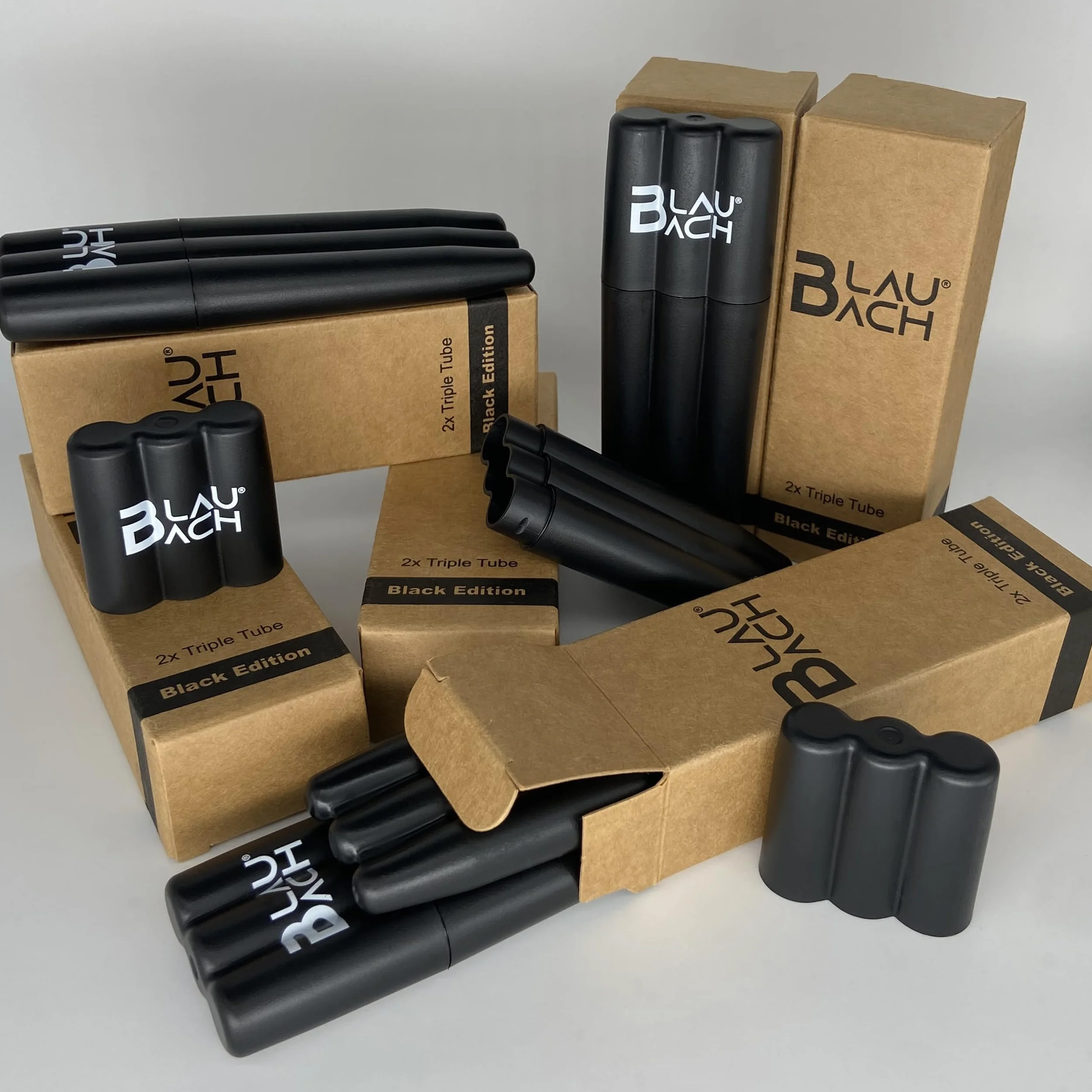 2x Triple Tube, Joint Hülle, Transporthülle, Joint Case für Blunts und Zigaretten 120 mm – BLAUBACH Black Edition (schwarz)