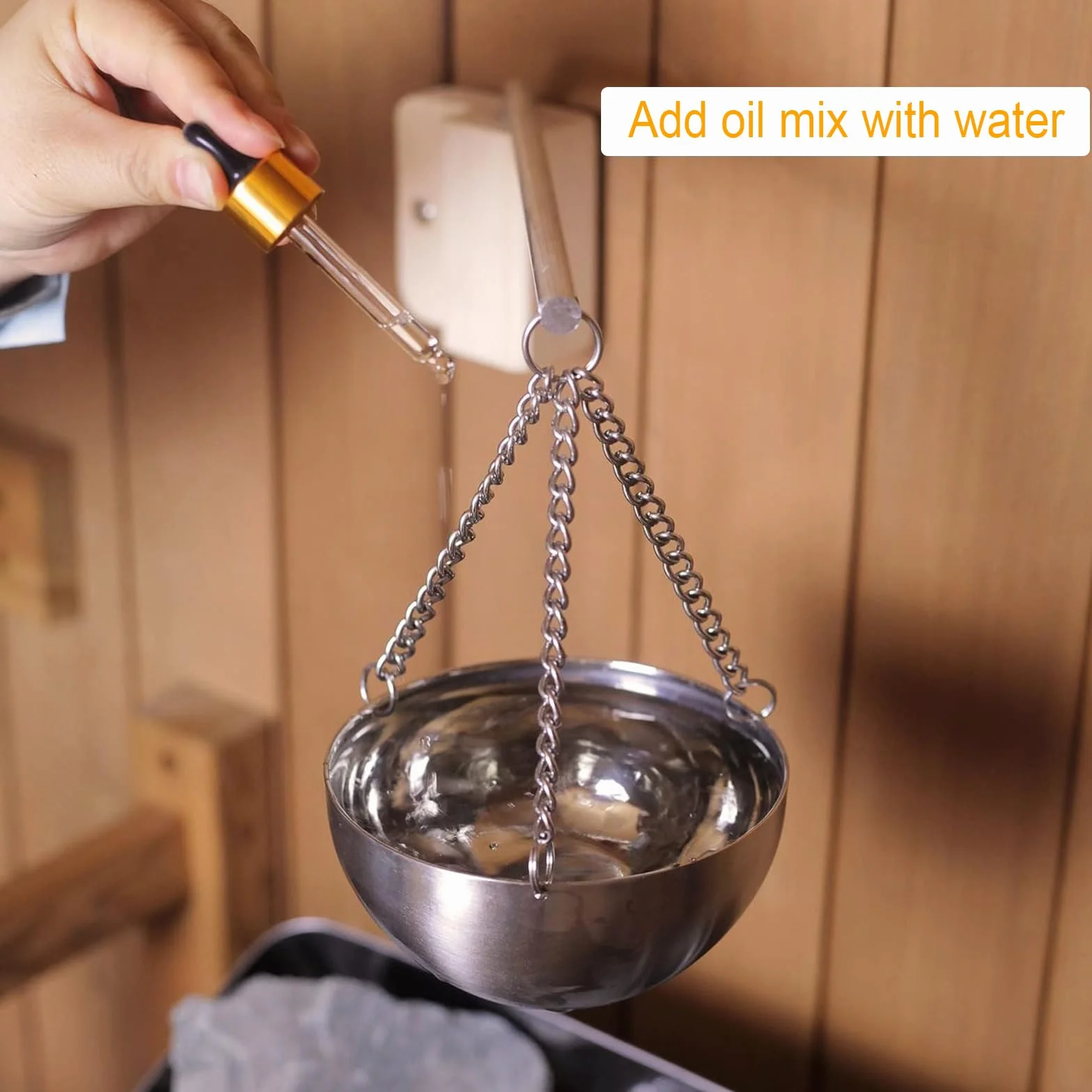 Miska aromatyzująca do sauny, 350 ml, ze stali nierdzewnej, z akcesoriami, do spa, sauny, parownika, wisząca, filiżanka, olejki eteryczne, do sauny, akcesoria do pomieszczeń