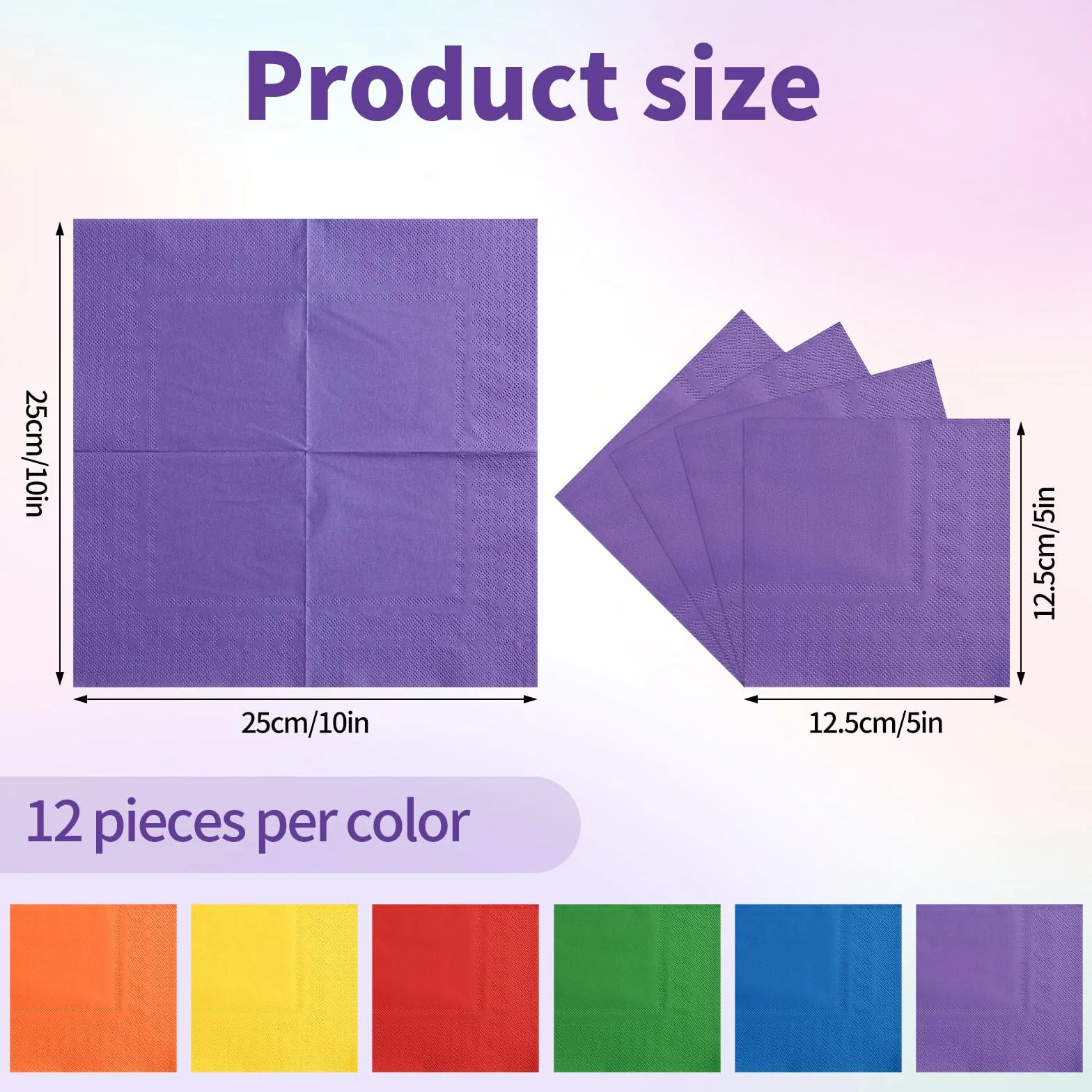 72 szt. tęczowe serwetki 2-warstwowe wielokolorowe serwetki koktajlowe jednorazowe kolorowe serwetki imprezowe serwetki obiadowe na imprezę, urodziny, ślub, 12 x 13 cm