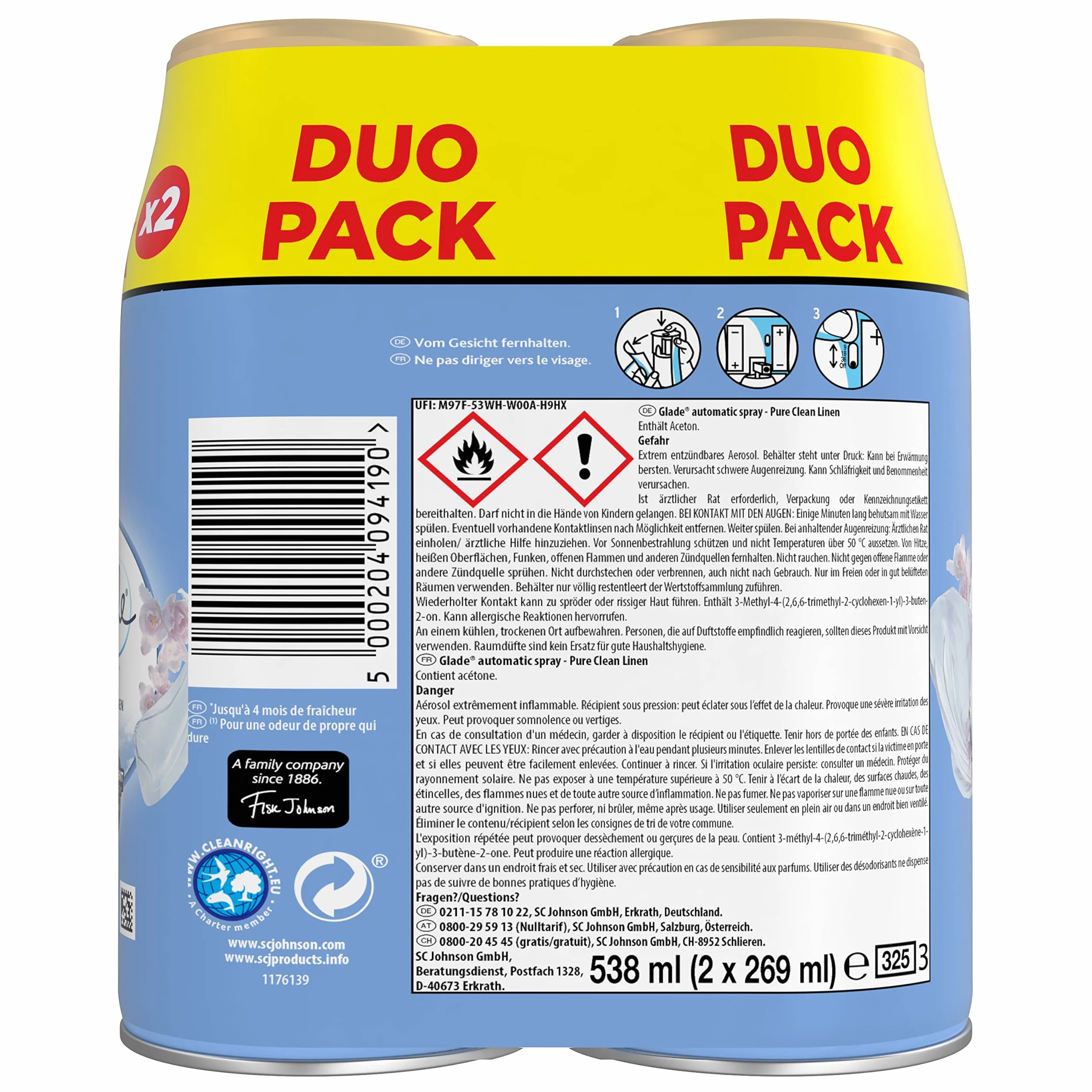 Glade Brise Automatic Spray odświeżacz powietrza dwupak Pure Clean Linen 2 x 269 ml