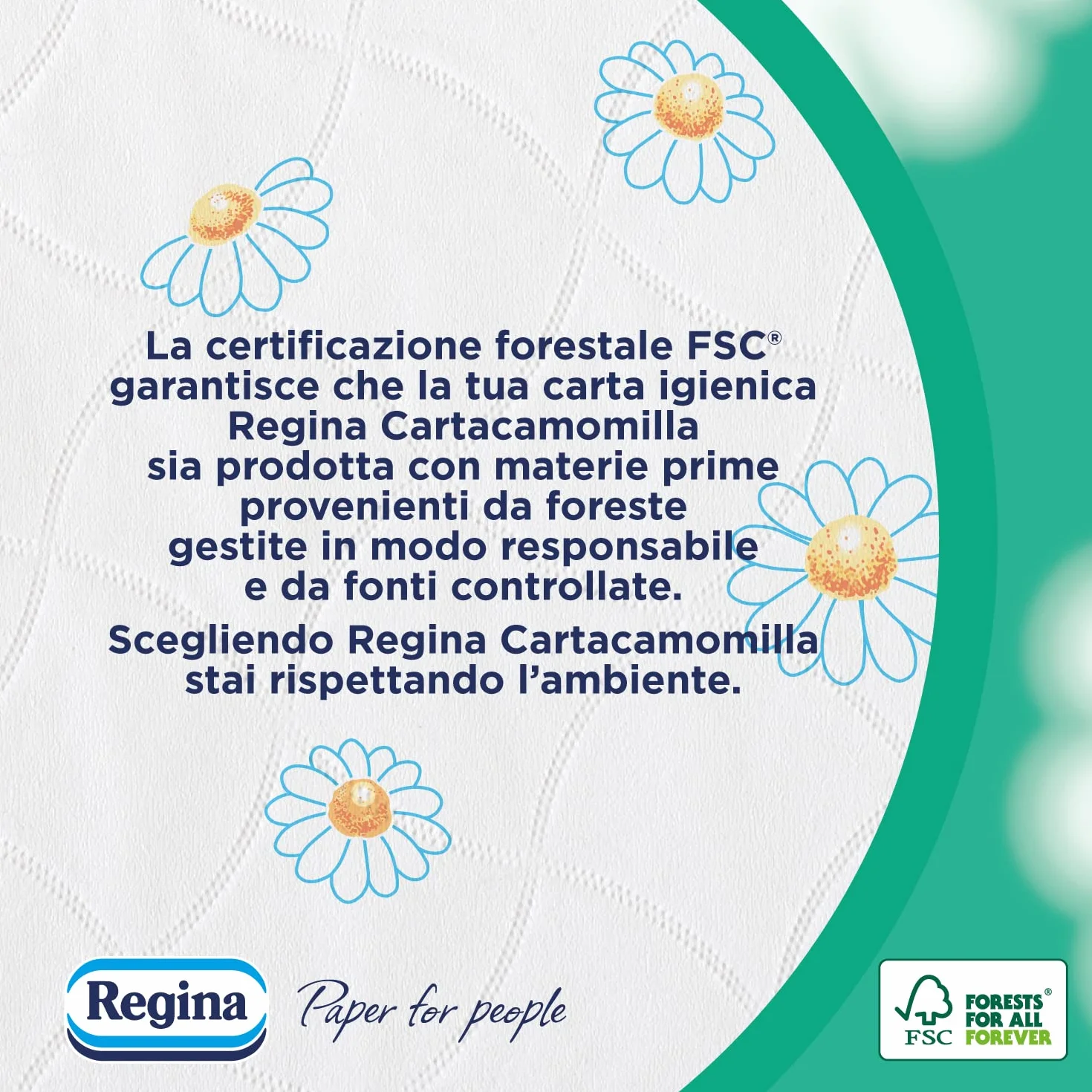 Regina Cartacamomilla 8 rolek papieru toaletowego, 300 puszystych liści, 3-warstwowe, delikatne i spójne, opakowanie z papieru nadającego się do recyklingu