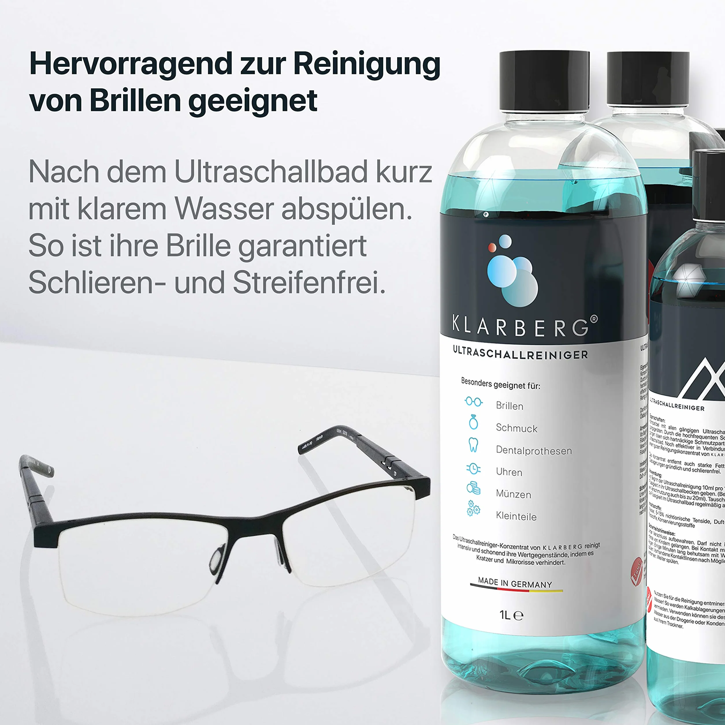 KLARBERG® 2x1L Koncentrat do myjki ultradźwiękowej do okularów, biżuterii, protez, zegarków