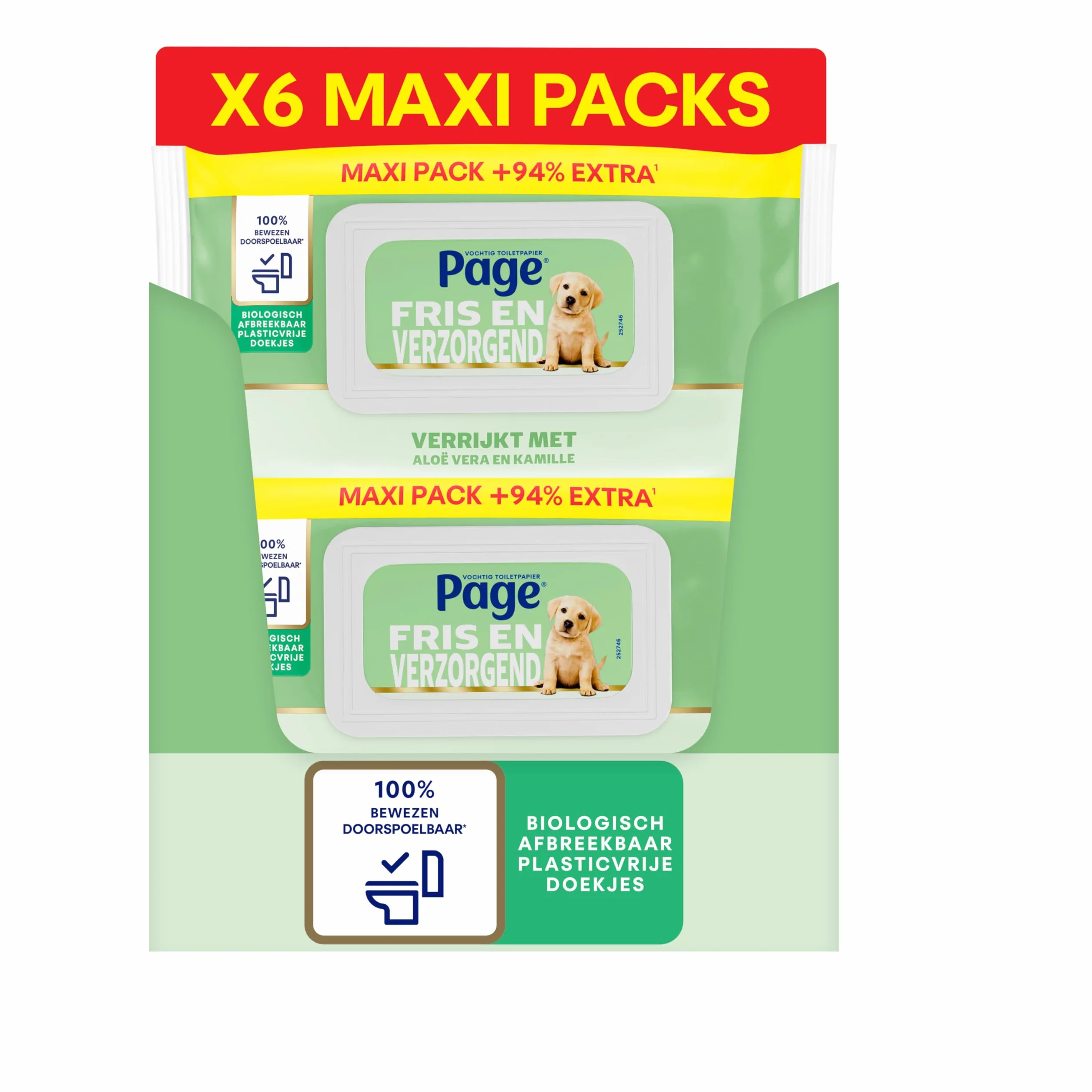Page Wilgotny papier toaletowy, Aloe Vera Maxipack, 444 szt. (6 x 74 sztuk) - opakowanie