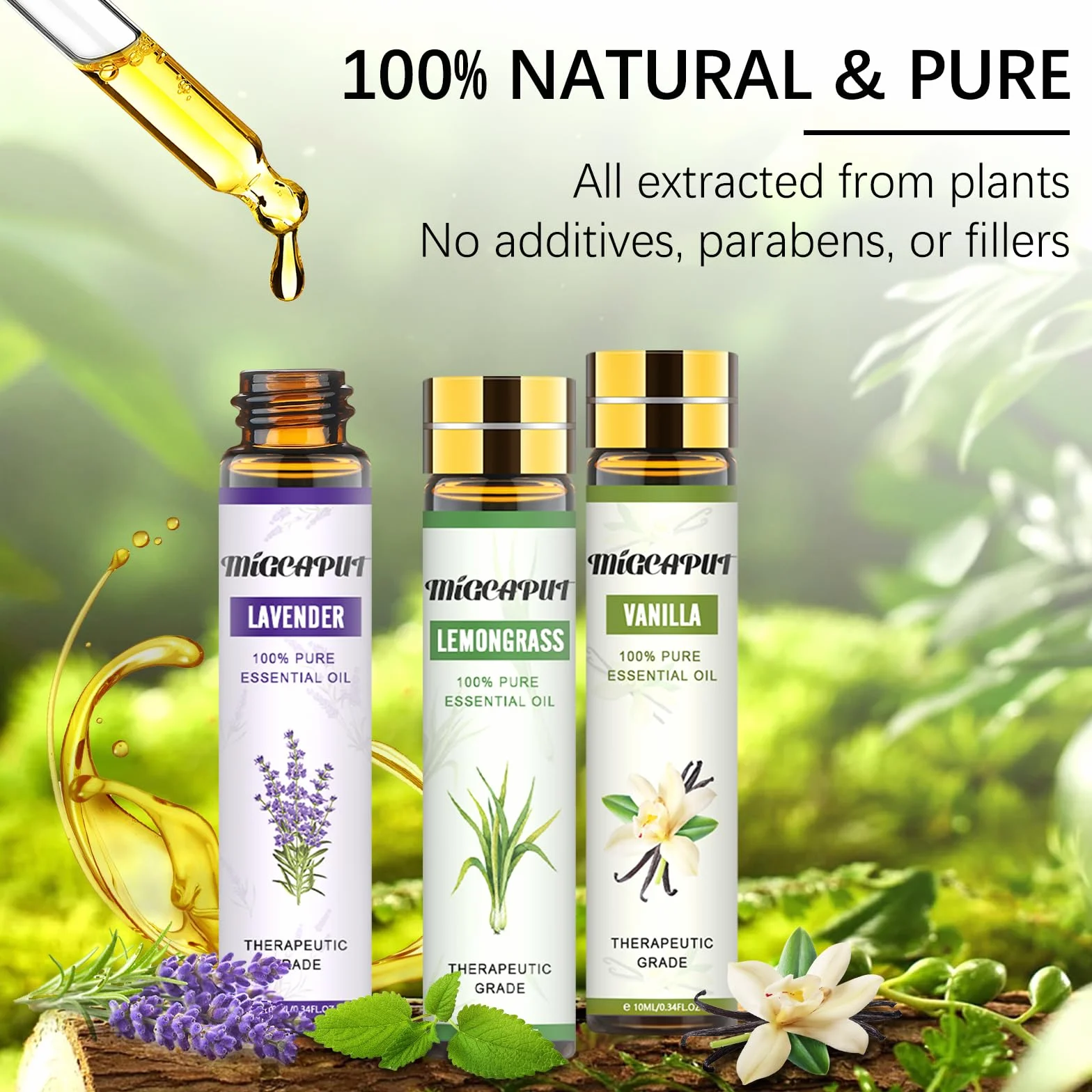MIGCAPUT Zestaw Olejków Eterycznych 8 x 10ML, 100% Naturalne Olejki Zapachowe do Dyfuzory, Masaż - Lawenda, Mięta, Drzewo Herbaciane, Słodka Pomarańcza, Trawa Cytrynowa, Eukaliptus, Drzewo Sandałowe