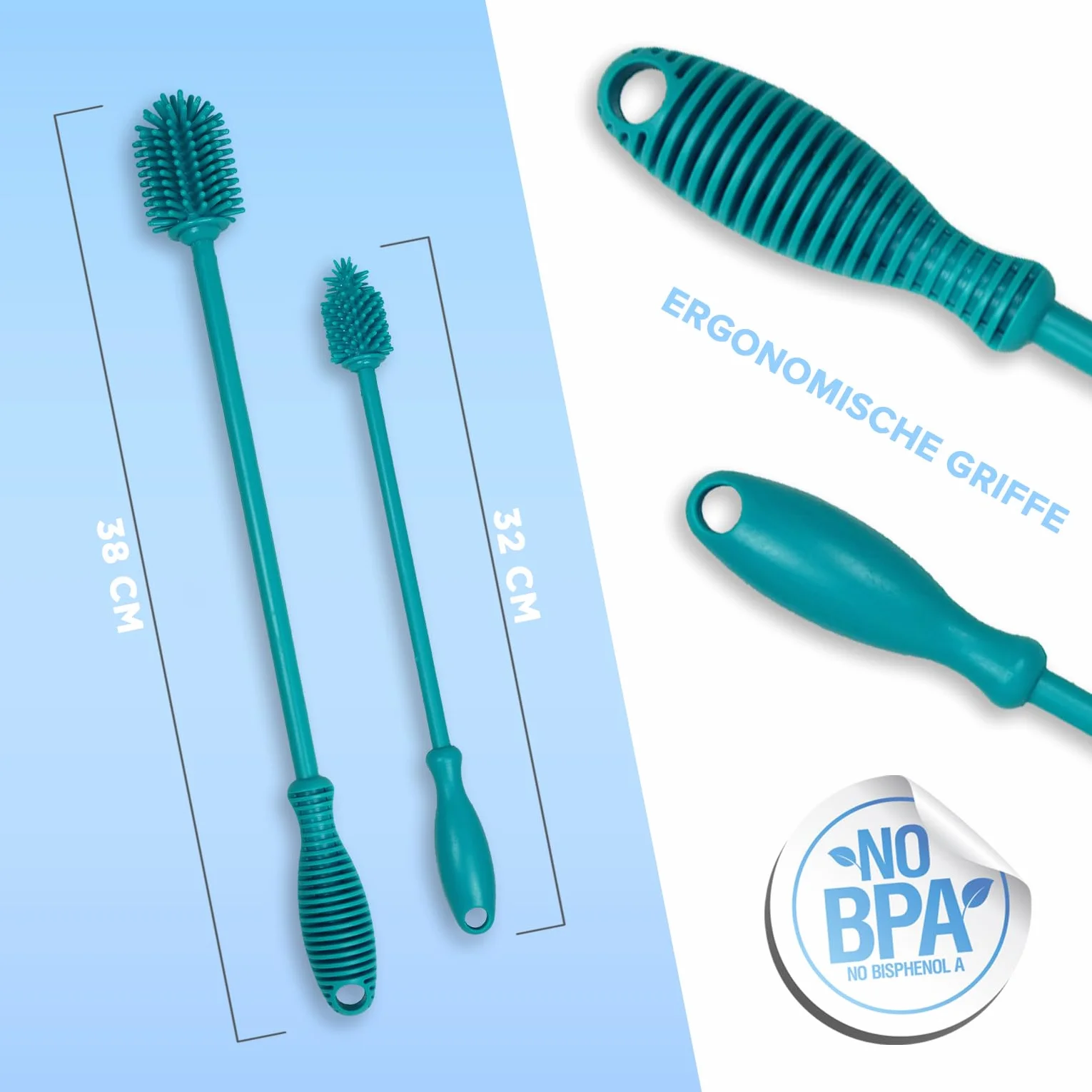 Zestaw 2 szczotek do mycia naczyń 38cm silikonowa odporna na zarysowania elastyczna