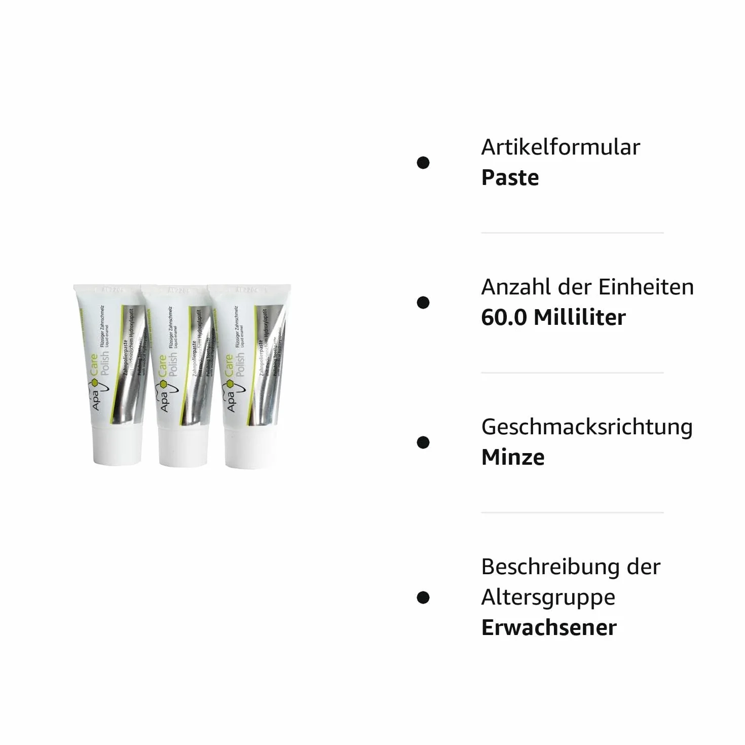 Apa Care Polish 3 Tuben | Zur Entfernung von Zahnbelägen durch Kaffee, Tee und Rotwein | Mit medizinischem Hydroxylapatit | flüssiger Zahnschmelz | Für strahlend weiße Zähne | 3 x 25 ml