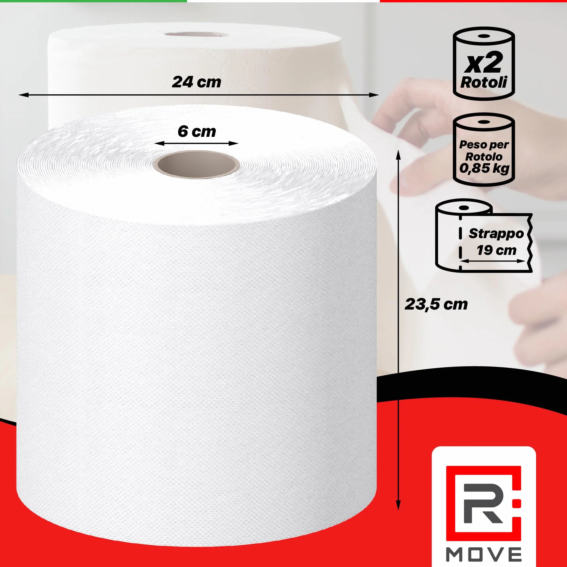 R MOVE 2 rolki papieru do suszenia 1,7 kg 900 rozdarć 2-warstwowa czysta celuloza ręcznik papierowy kuchenny