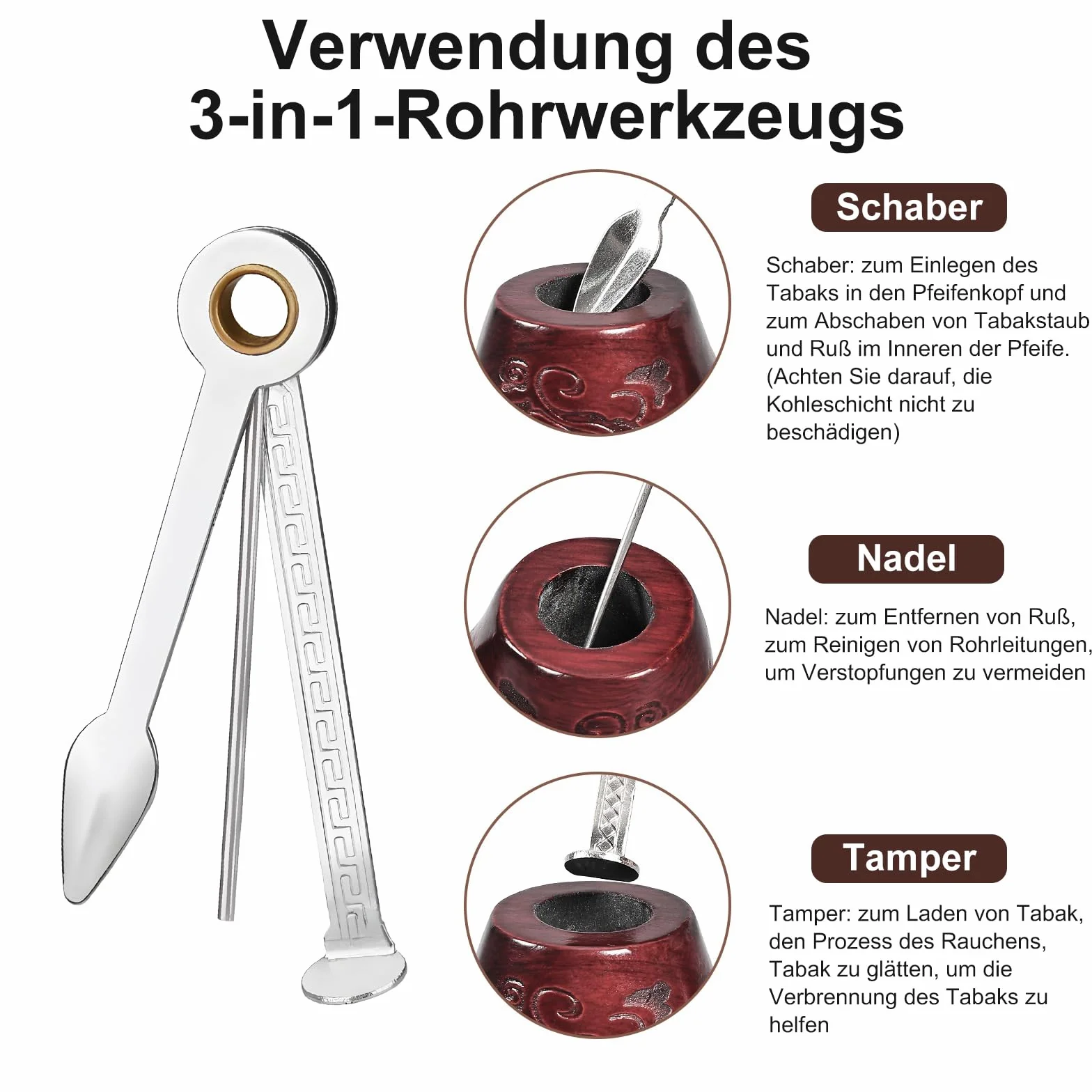 Joyoldelf Drewniana fajka do palenia tytoniu ze skrobakiem do rur 3 w 1 + 2 kołatki do korka + 10 środków do czyszczenia rur + 2 metalowe siatki wymywające perkolator + 3 opakowania po 5 ekranów do