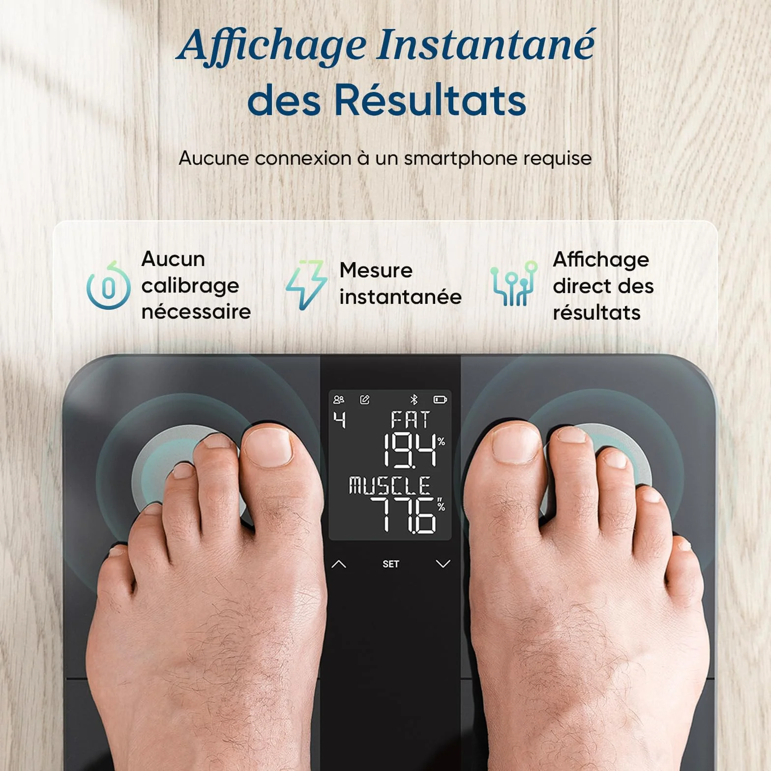 Etekcity Waga osobowa z technologią AC 180 kg/0,05 kg, Bluetooth z aplikacją, waga z tkanką tłuszczową i masą mięśniową, BMI, wyświetlacz XL