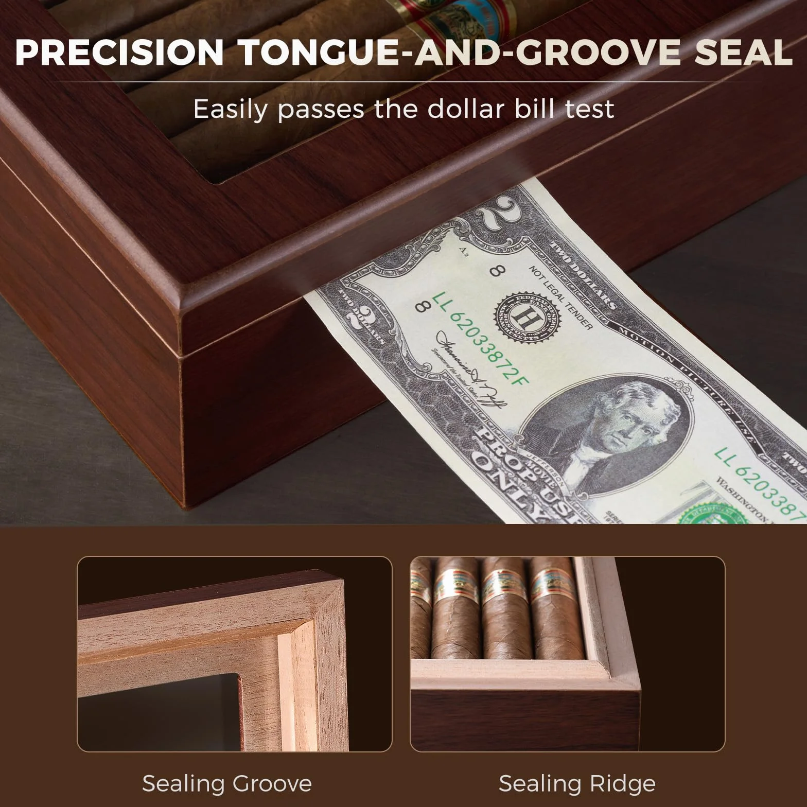 ProCase Humidor do cygar z drewna cedrowego, cyfrowy higrometr, szklany blat, duży, brązowy