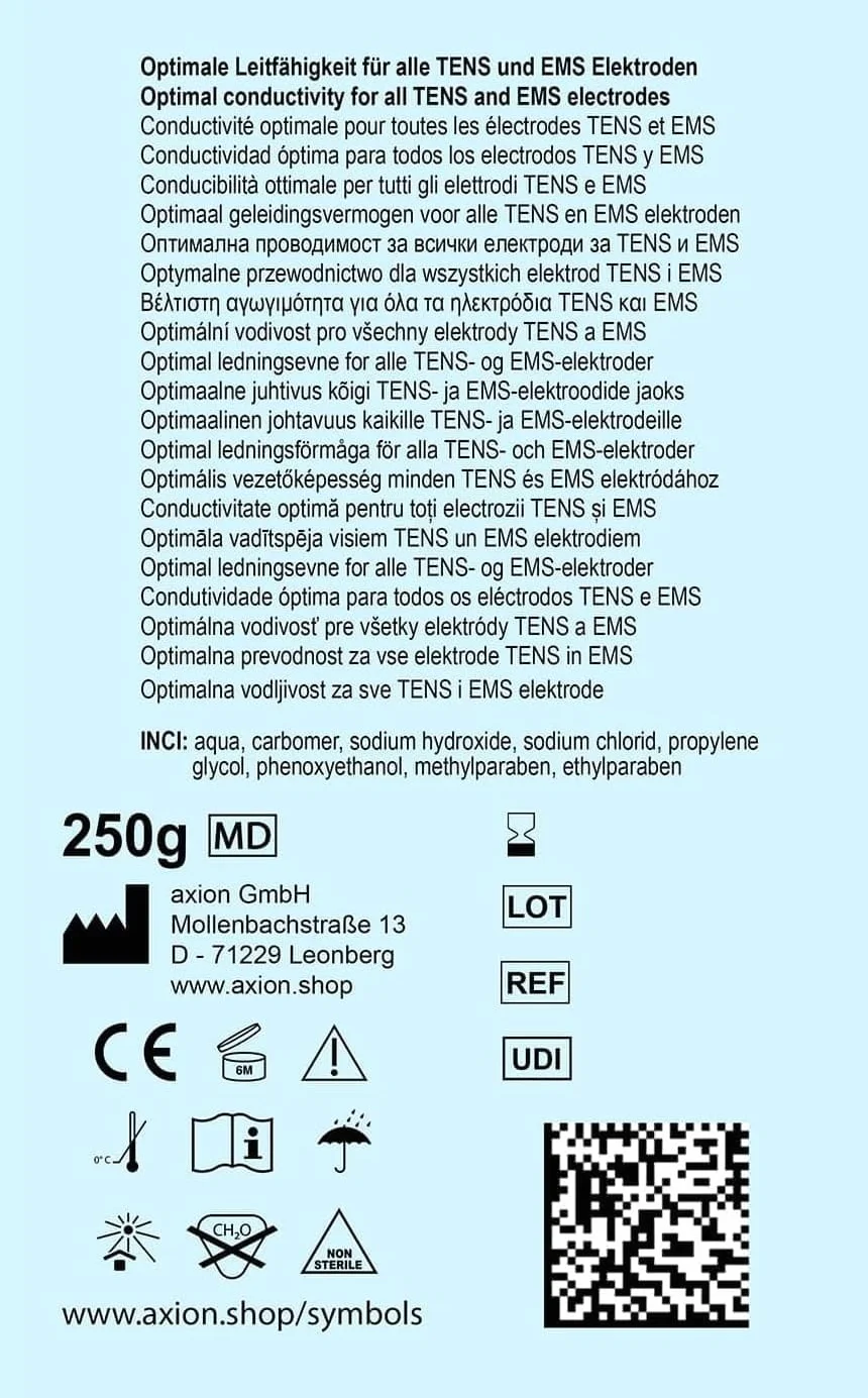 Żel kontaktowy do elektrod TENS EMS 250 g – Poprawia przewodnictwo i wydłuża żywotność elektrod – Idealny dodatek do urządzeń TENS, EMS, EKG i EEG – axion