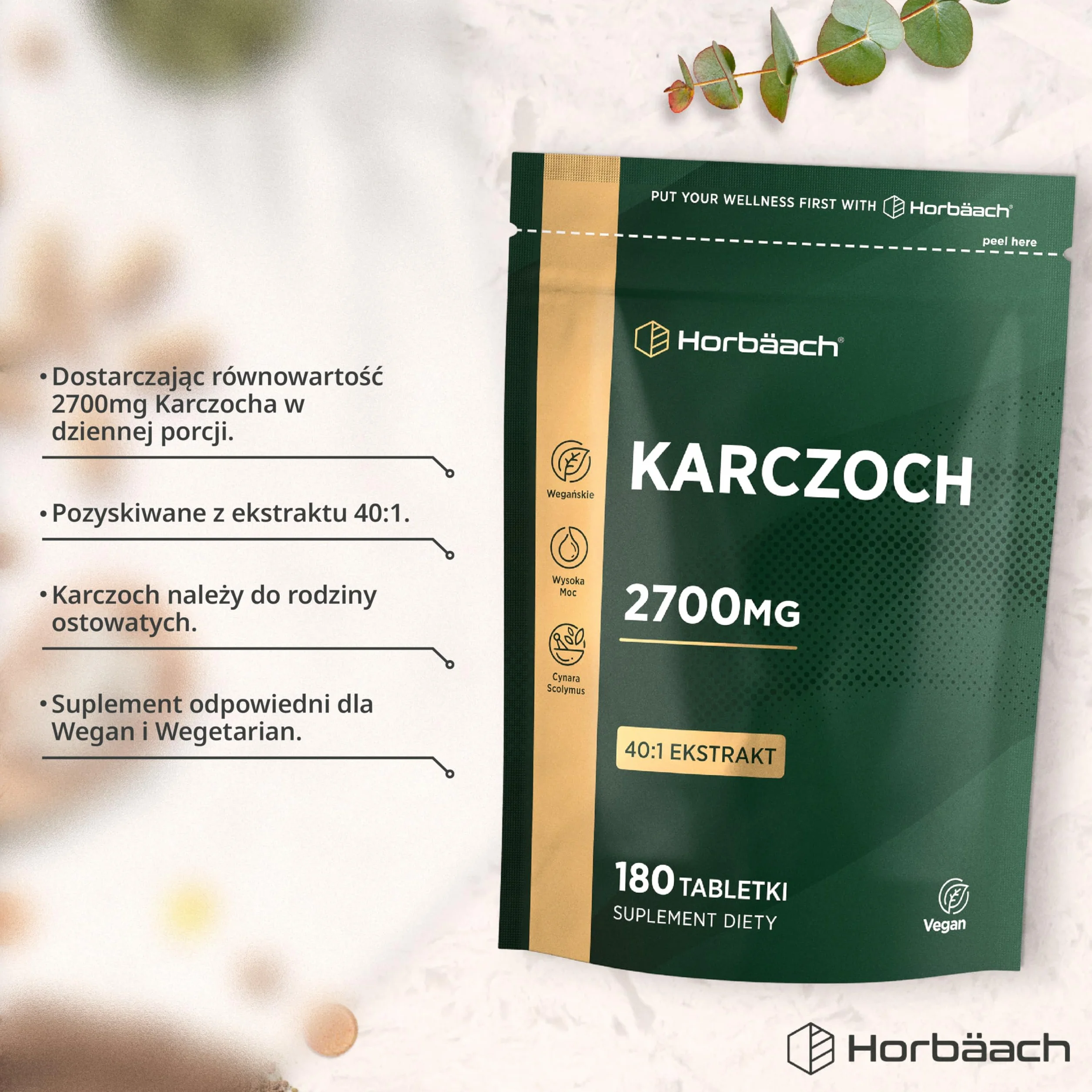 Horbaach Karczoch Tabletki 2700mg 180 Tabletek Wegańskich