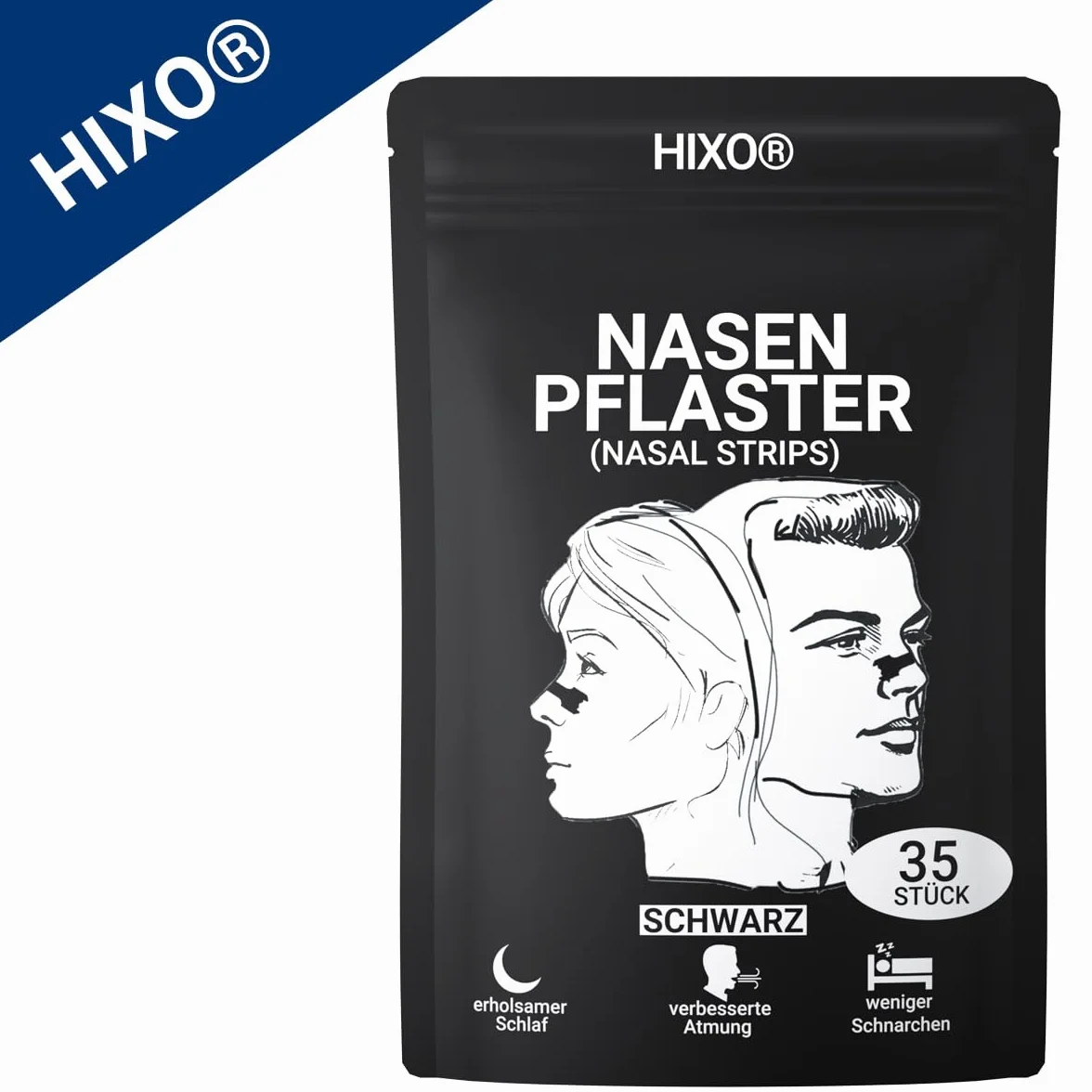 Czarne plastry na nos Premium "Black Edition", 35 sztuk, do swobodnego oddychania na co dzień, w nocy i podczas uprawiania sportu – przyjazne dla skóry, bez substancji czynnych