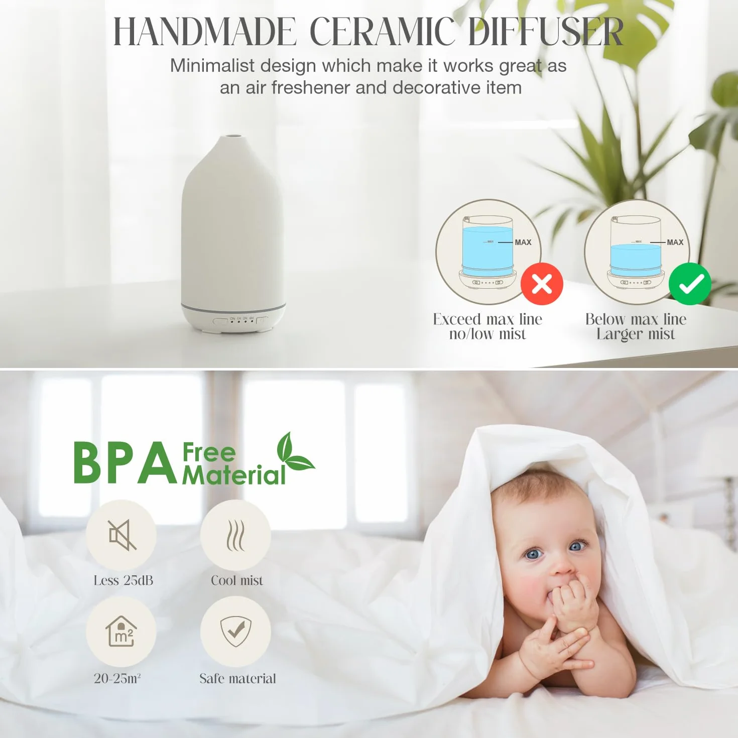 SALKING Dyfuzor zapachowy Ceramiczny Ultradźwiękowy Bez BPA 200 ml biały
