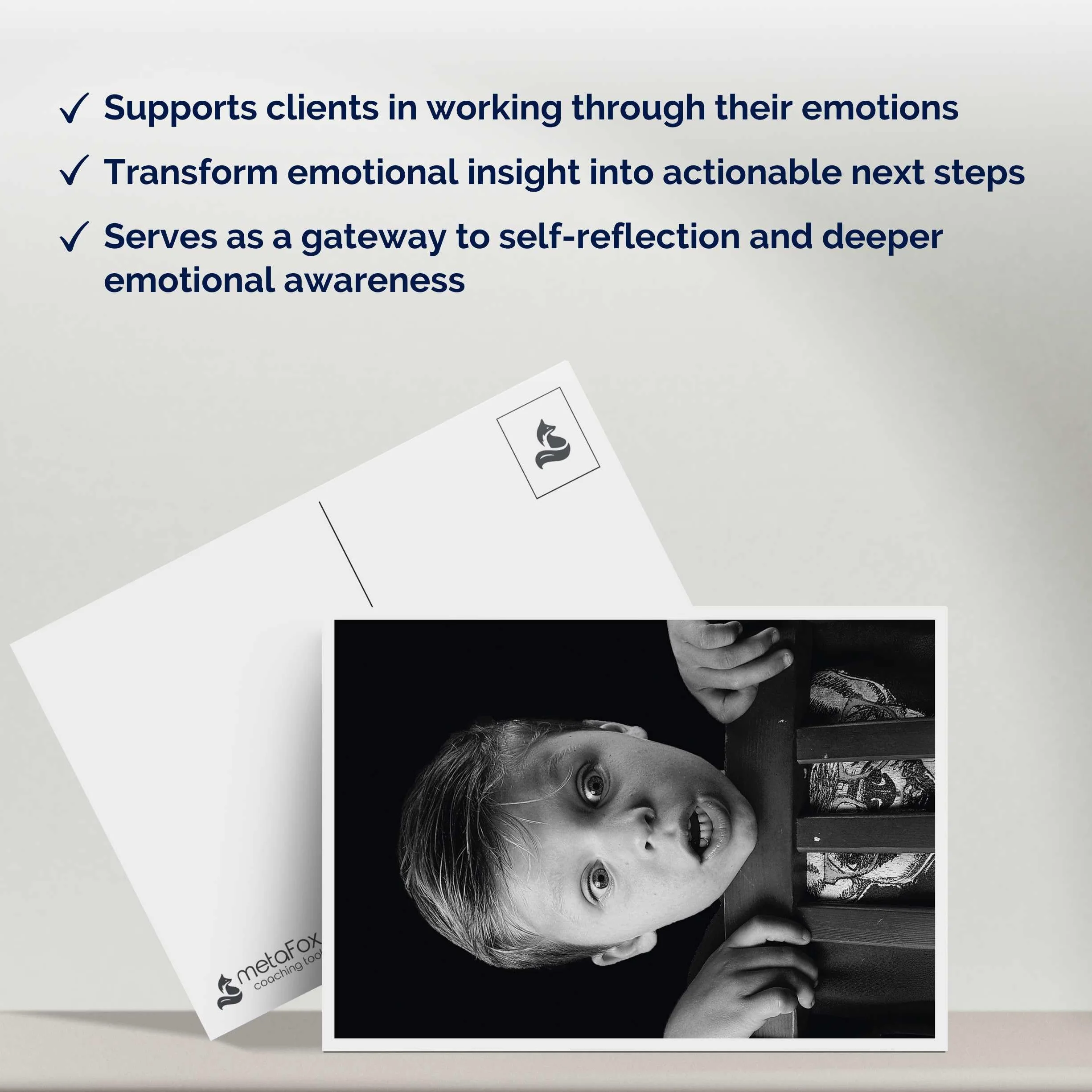 metaFox Deep Pictures Portrety of Emotions 52 czarno-białe karty coachingowe dla emocjonalnej świadomości, narzędzia terapeutyczne