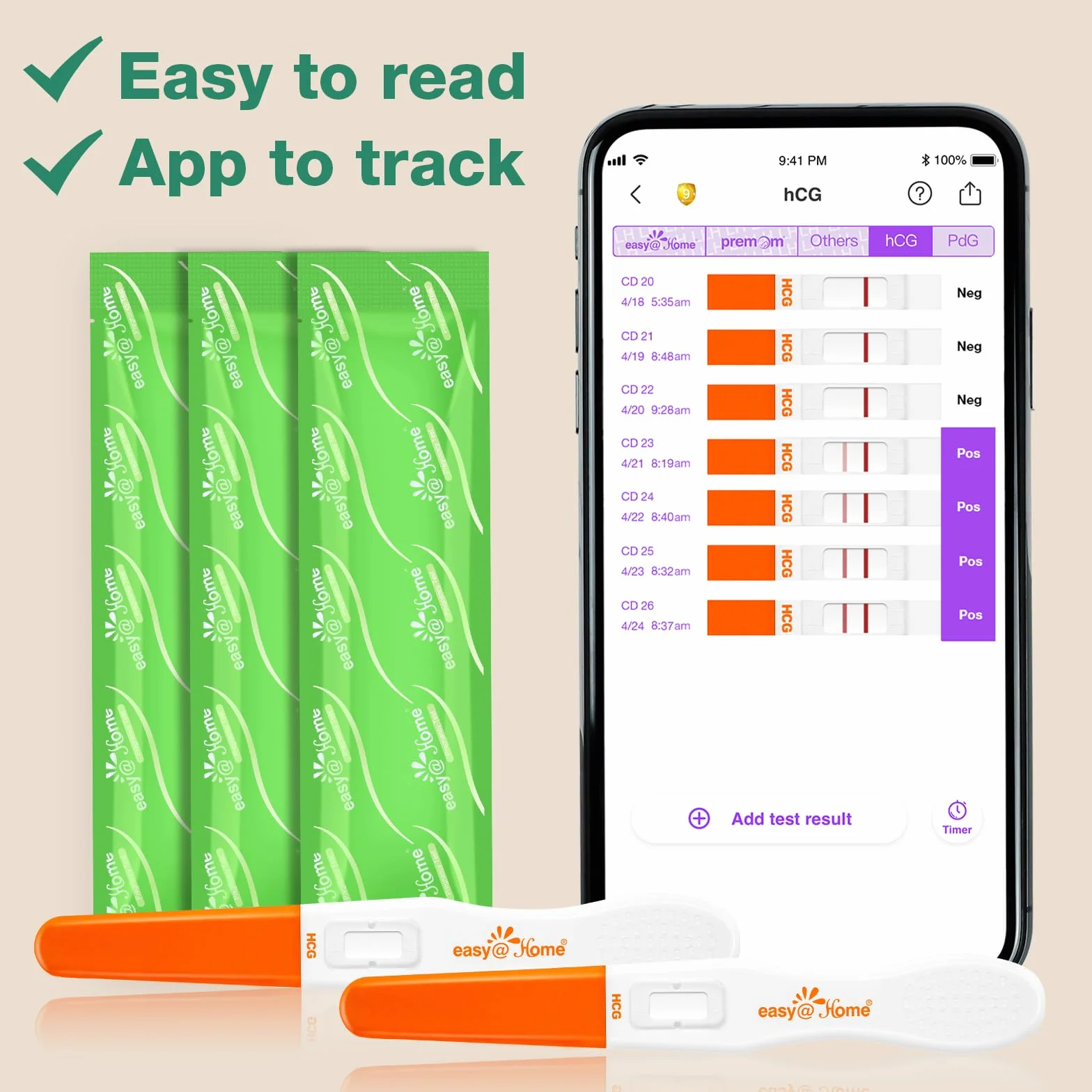 Easy@Home Testy ciążowe HCG 10mIU/mL 3 szt. z aplikacją Premom