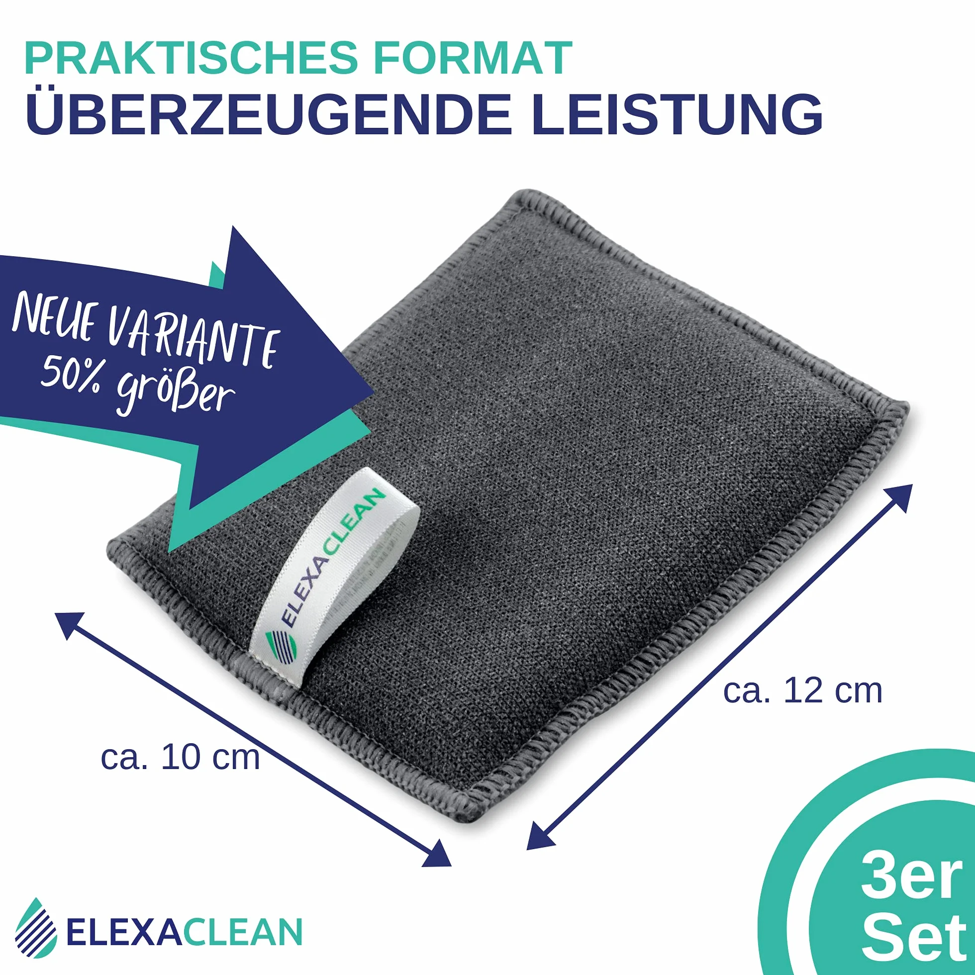 ELEXACLEAN gąbka kuchenna 3 szt. mikrofibra 12x10 cm antracyt