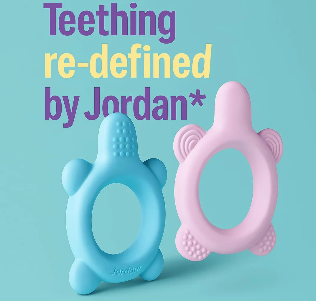 Jordan* | Step 0 Gryzak i szczoteczka do zębów treningowych | bez BPA, higieniczna, 2 w 1 rozwiązanie do ząbkowania i wczesnego szczotkowania dla niemowląt | różowa | 1 gryzaki + 2 szczoteczki do