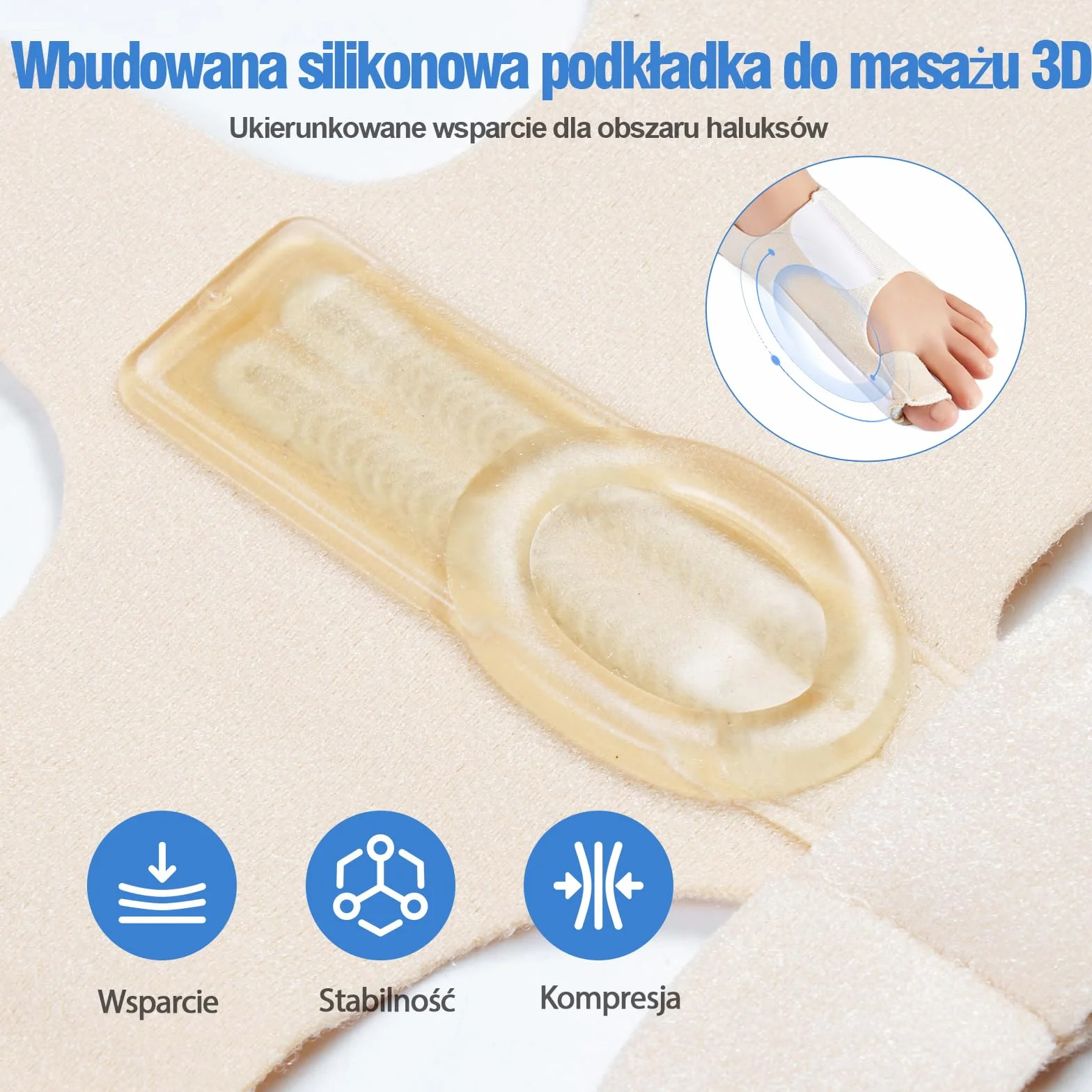 Regulowana szyna na haluksy z poduszką żelową – Korektor palucha koślawego, 1 para