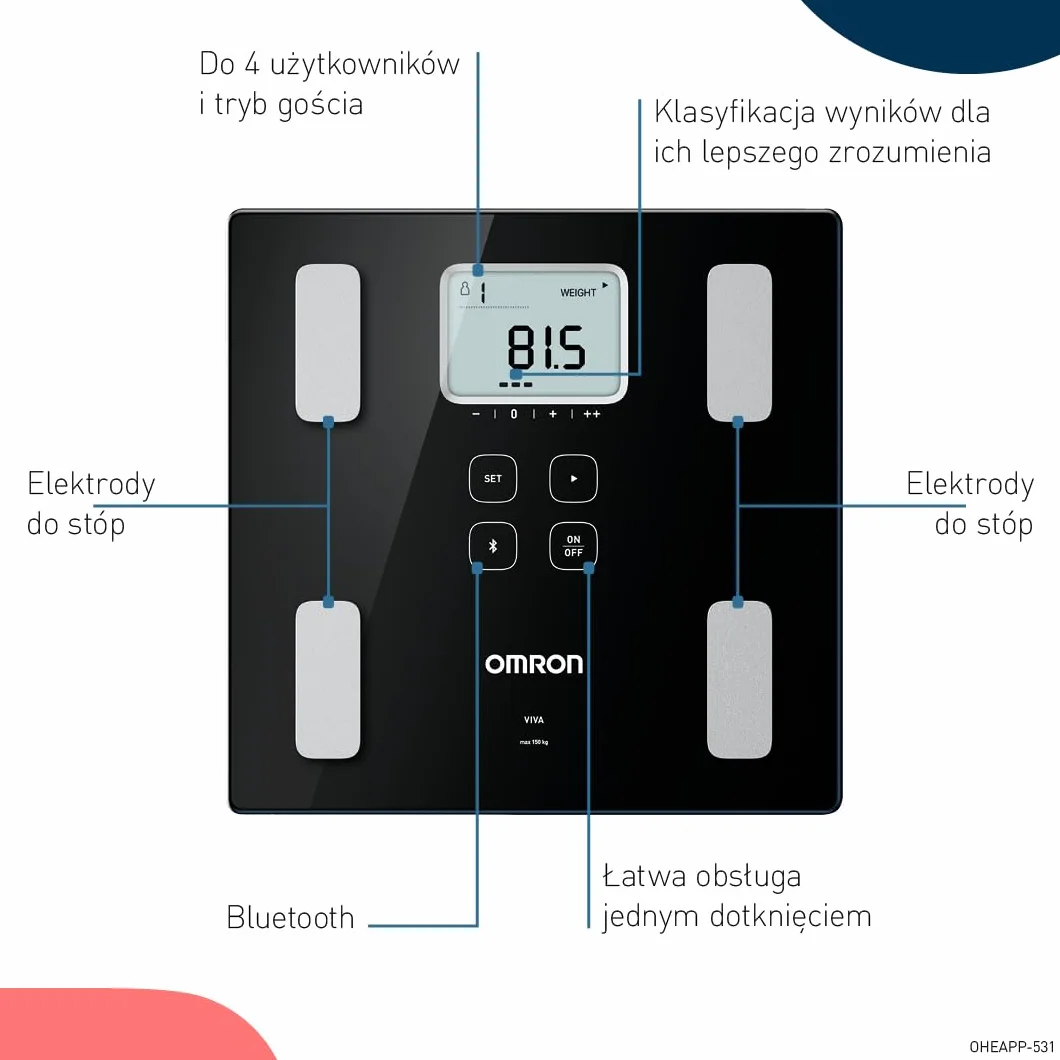 Waga OMRON VIVA Bluetooth Smart monitor składu ciała z pomiarem tkanki tłuszczowej, masy mięśni szkieletowych i BMI