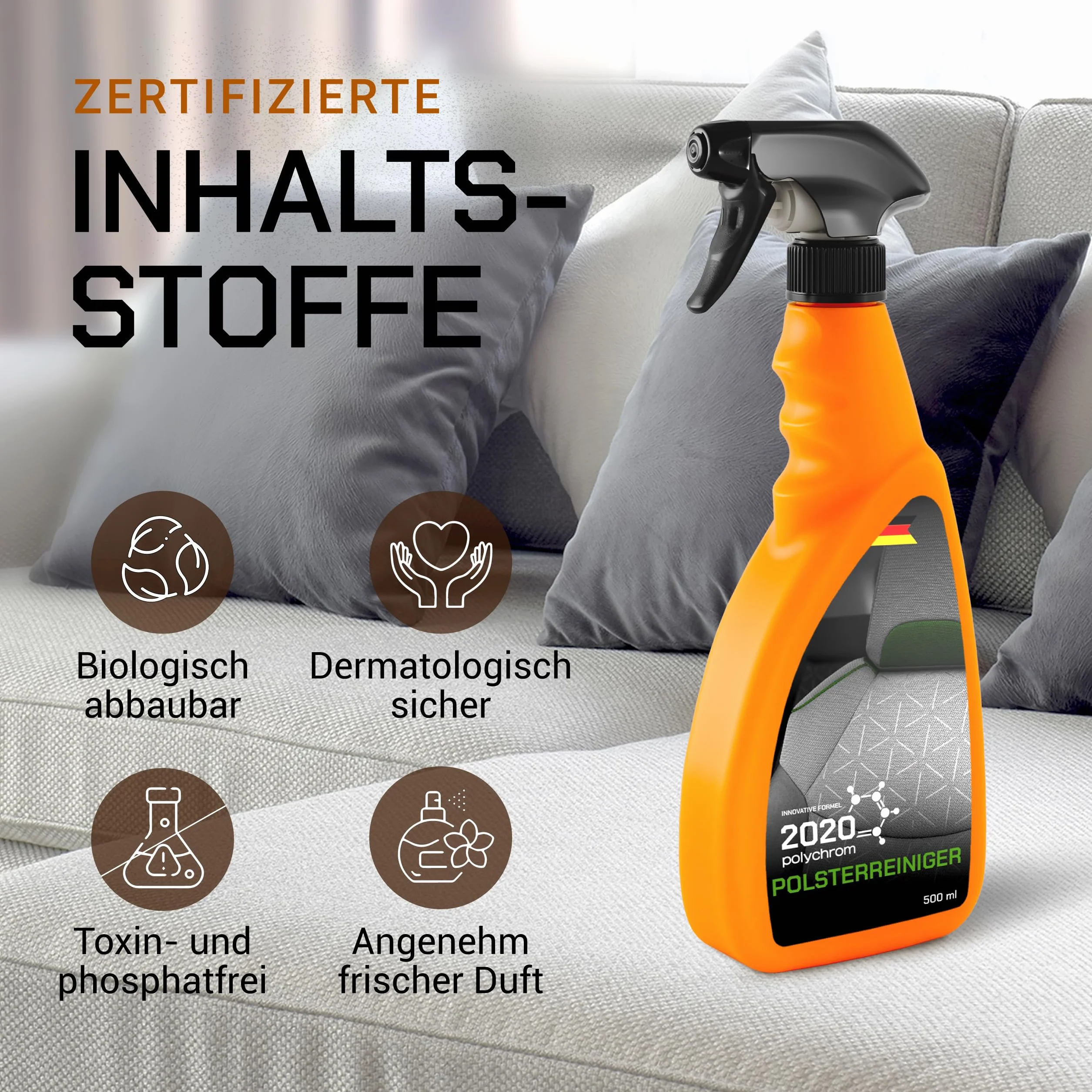 Środek do czyszczenia tapicerki w sprayu 500 ml do foteli samochodowych, sof, kanapy i materacy – środek do czyszczenia tekstyliów i plam – materiał na meble i tapicerkę samochodową – pianka lub