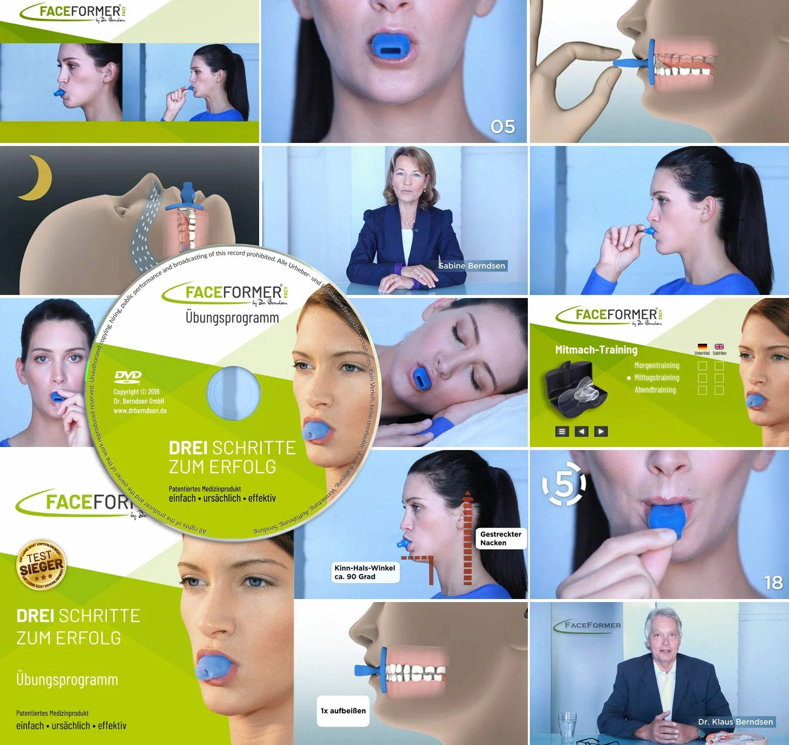 FaceFormer ONE blue z programem ćwiczeń na DVD • bezpłatna aplikacja treningowa • Przyczynie skuteczny w przypadku chrapania, bezdechu sennego, zaburzeń snu, CMD, zgrzytania zębów, bólu szczęki i