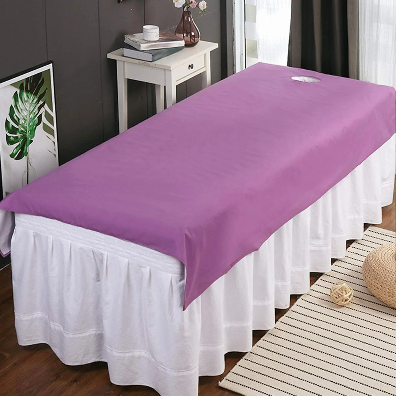 2 szt.Pokrowiec na stół do masażu SPA, oddychający olejoodporny wodoodporny prześcieradło do salonu z otworem, salon kosmetyczny masaż centrum spa prześcieradła(Fioletowy)