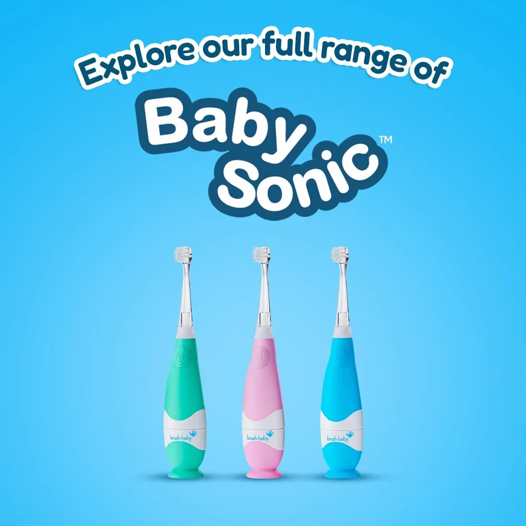 Brush-baby BabySonic elektryczna szczoteczka do zębów dla małych dzieci, bardzo miękkie włosie, timer 2-minutowy i podświetlana głowica szczoteczki do zębów dla dzieci w wieku 0-3 lat, niebieska