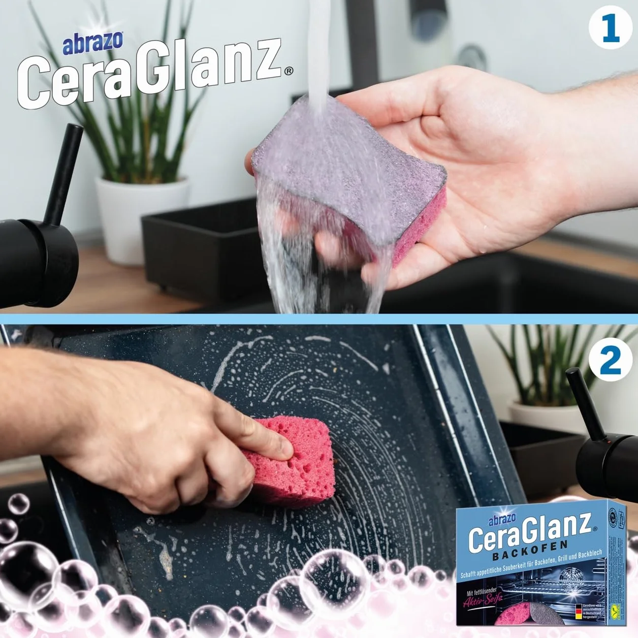 abrazo CeraGlanz piekarnik | 4 środki do czyszczenia piekarnika, 2 x 2 szt. | środek do czyszczenia piekarnika, czyszczenie uporczywych zabrudzeń