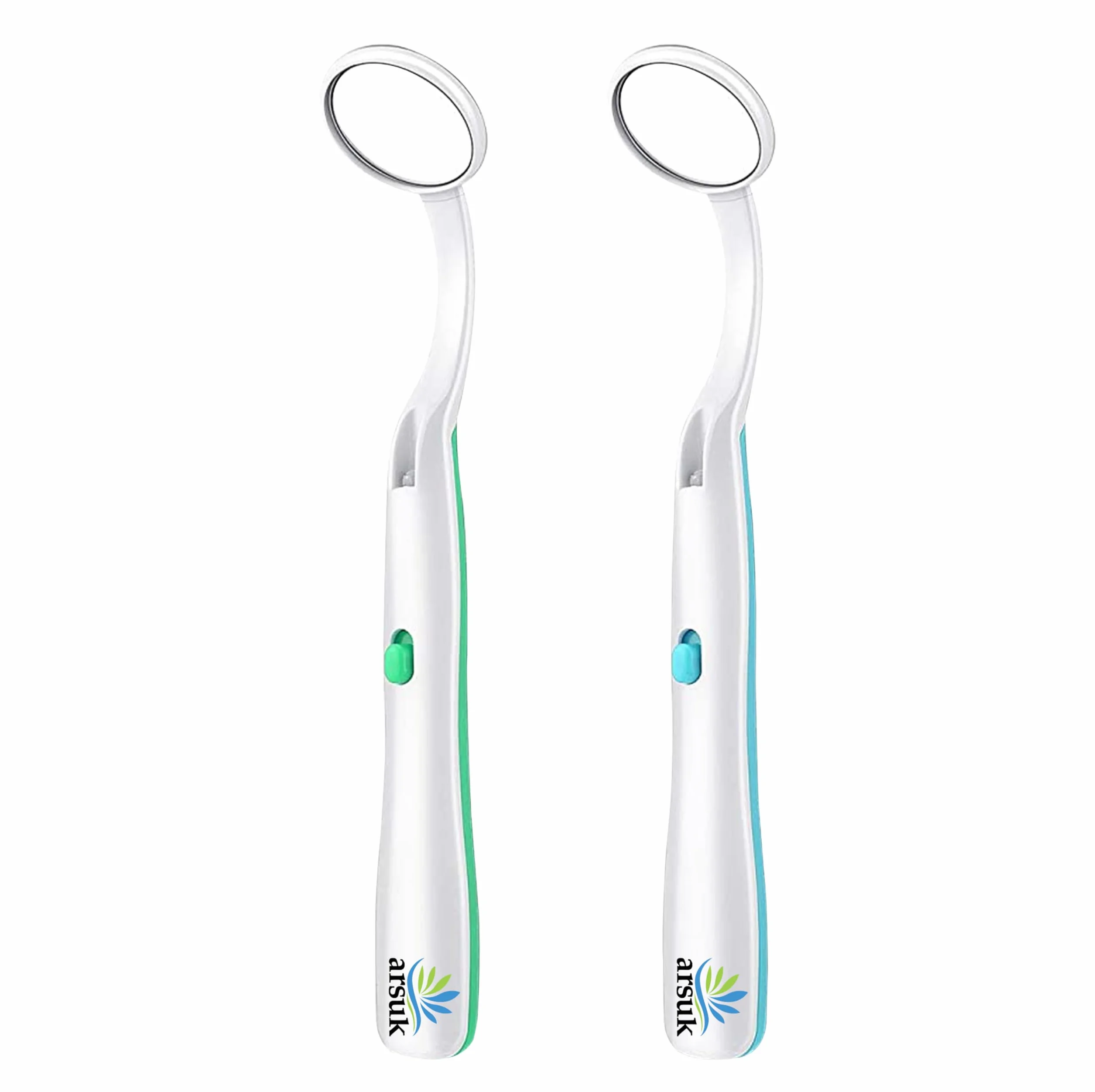 ARSUK Lusterko dentystyczne ze światłem przeciwmgielnym, lusterko dentystyczne LED do kontroli zębów, pielęgnacja jamy ustnej, 5,90 cala (15 cm) niebiesko-zielone opakowanie 2 szt.
