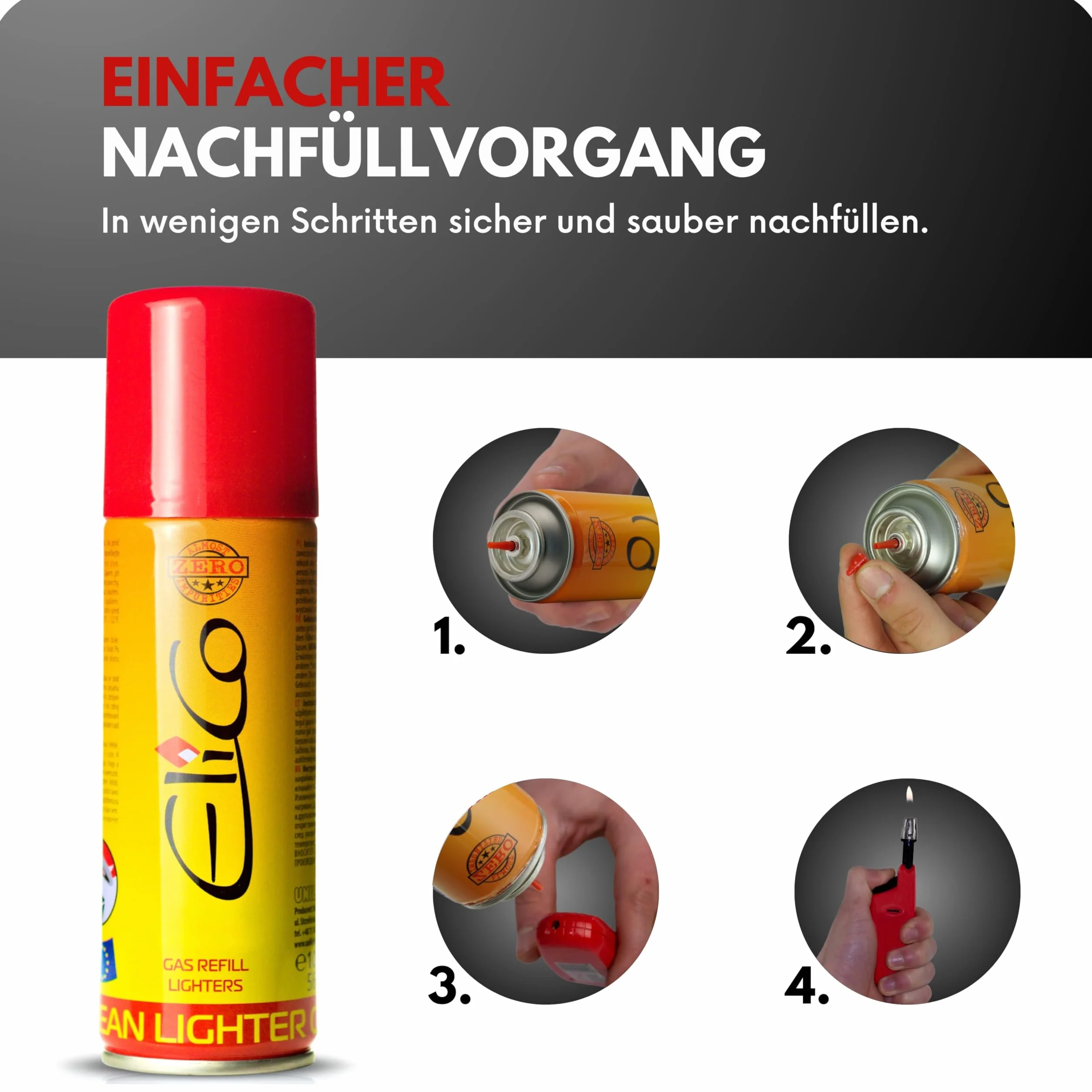 Lighter Zapalniczka gazowa, wkład uzupełniający – gaz butan do palników flambirowych, zapalniczek sztormowych, zapalniczek, płomieni – butan do napełniania z adapterem (2 x 100 ml)