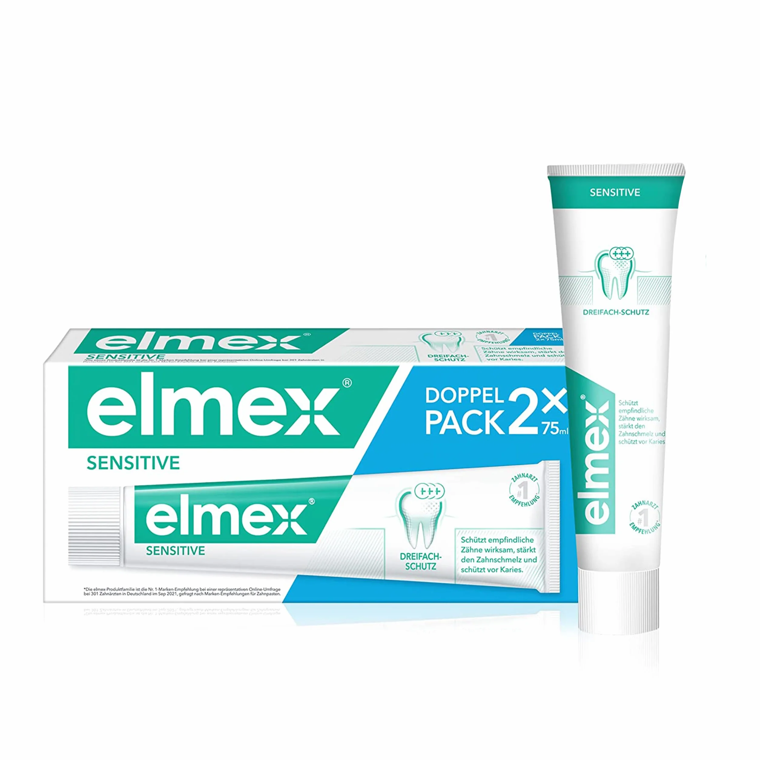 elmex Pasta do zębów Sensitive 2 x 75 ml – delikatne czyszczenie zębów i ochrona wrażliwych na ból zębów – klinicznie potwierdzona dla silnych zębów i przeciw próchnicy