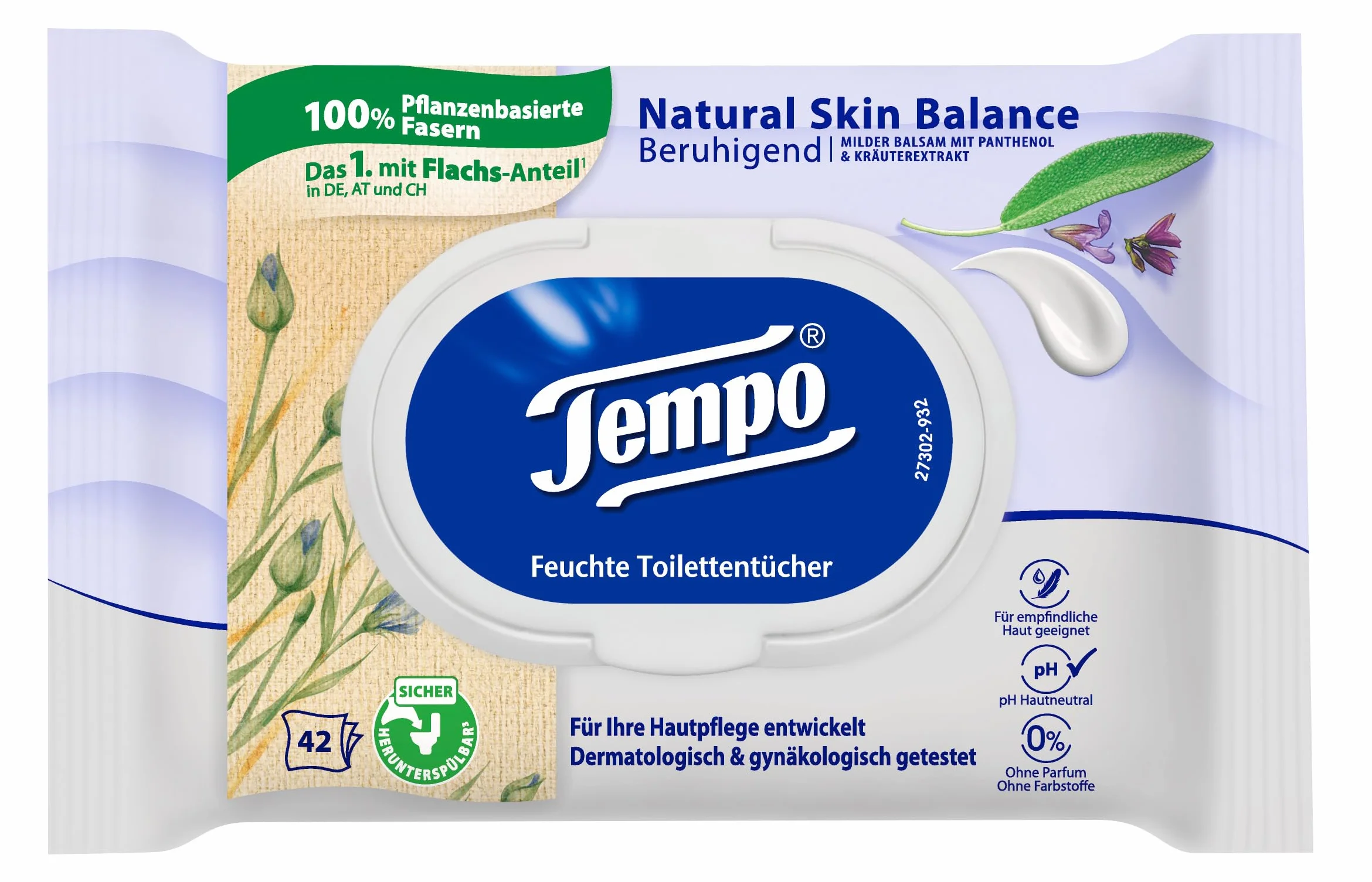 Tempo Papier toaletowy, wilgotny, Natural Skin Balance, (16 opakowań x 42 arkusze), duże opakowanie
