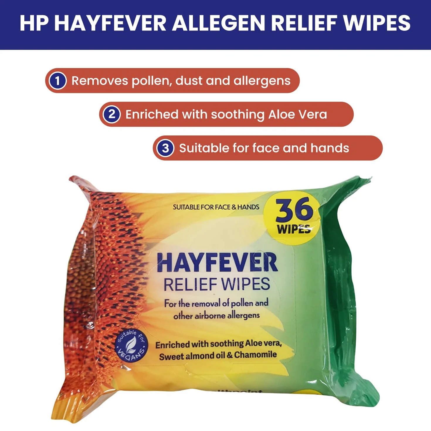 Hayfever Wipes Healthpoint chusteczki łagodzące katar sienny dla dorosłych i dzieci, 36 chusteczek w opakowaniu (3)