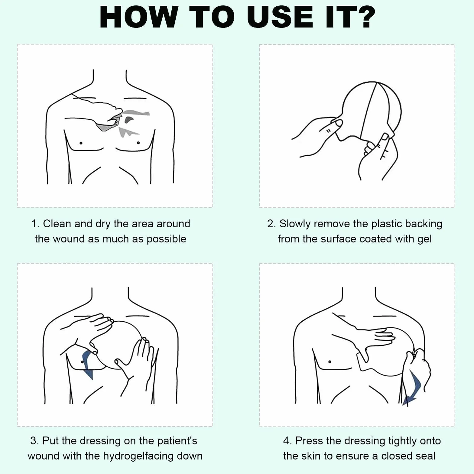 4 sztuki Vented Chest Seal Hydrożel do otwartych ran klatki piersiowej, z 4-kanałowymi otworami wentylacyjnymi, awaryjne uszczelnienie klatki piersiowej do opatrunków urazowych