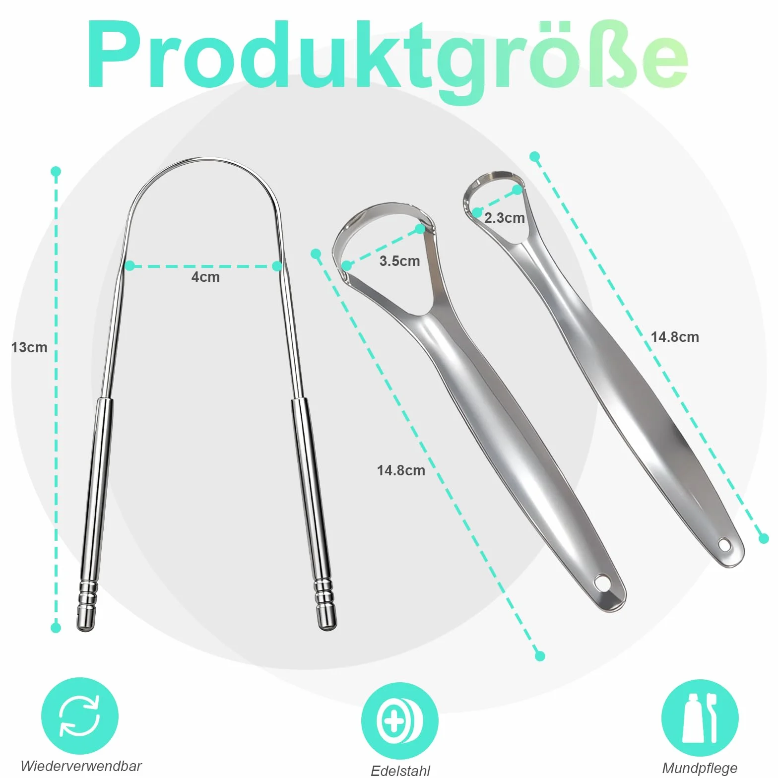 3 Sztuk Skrobak do Języka Ze Stali Nierdzewnej - U‑Kształtny Czyścik do Języka + Mały Skrobaczka do Języka + Duży Tongue Scraper z Dużym Metalowym Etui, Usuwanie Nalotu, Redukcja Nieświeżego Oddechu