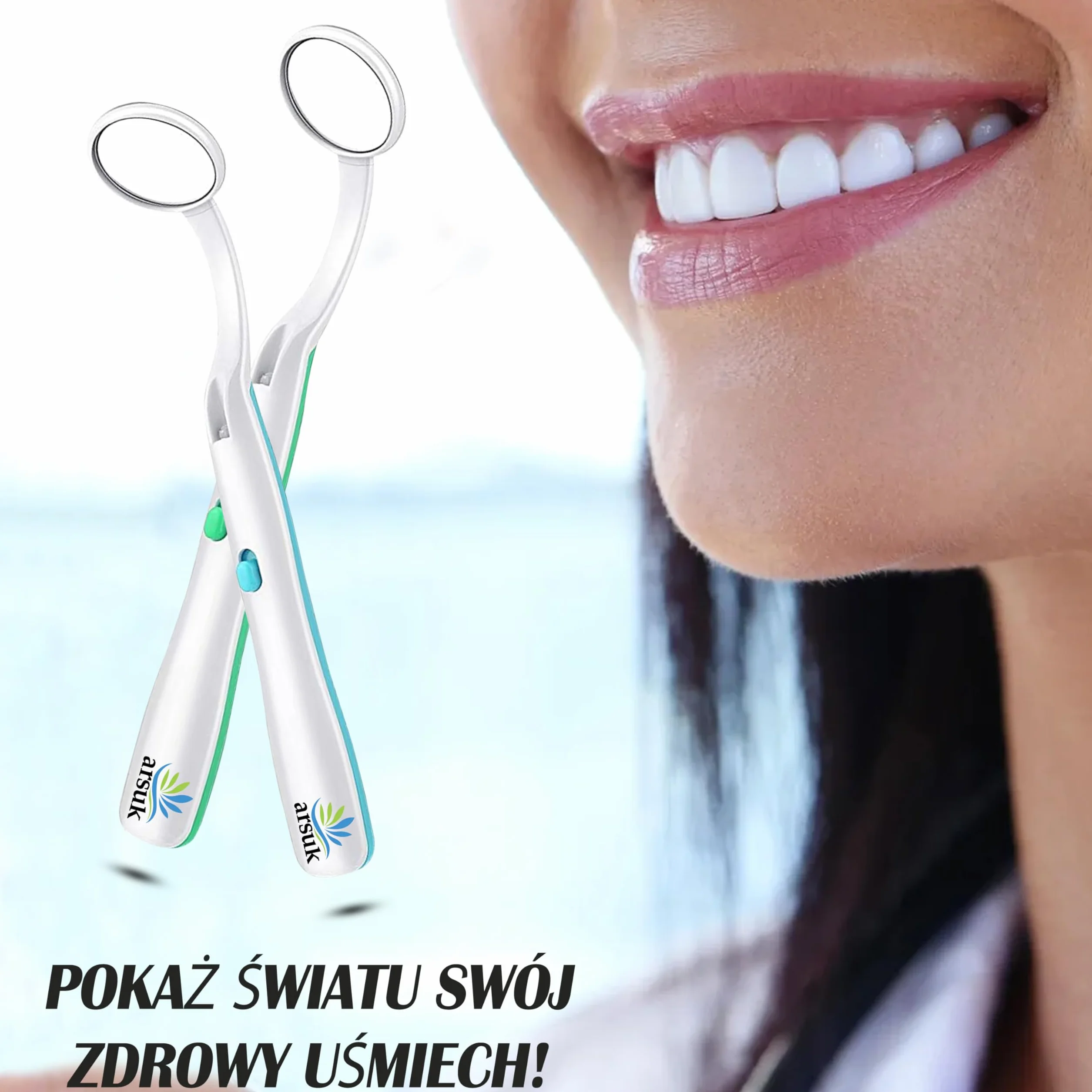 ARSUK Lusterko dentystyczne ze światłem przeciwmgielnym, lusterko dentystyczne LED do kontroli zębów, pielęgnacja jamy ustnej, 5,90 cala (15 cm) niebiesko-zielone opakowanie 2 szt.