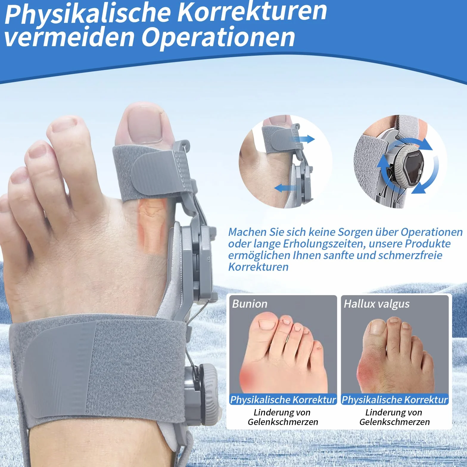 Płatka do korekcji palucha koślawego, korektor palucha koślawego z 4 różnymi kątami mocującymi, zestaw korekcyjny palucha koślawego dla kobiet i mężczyzn