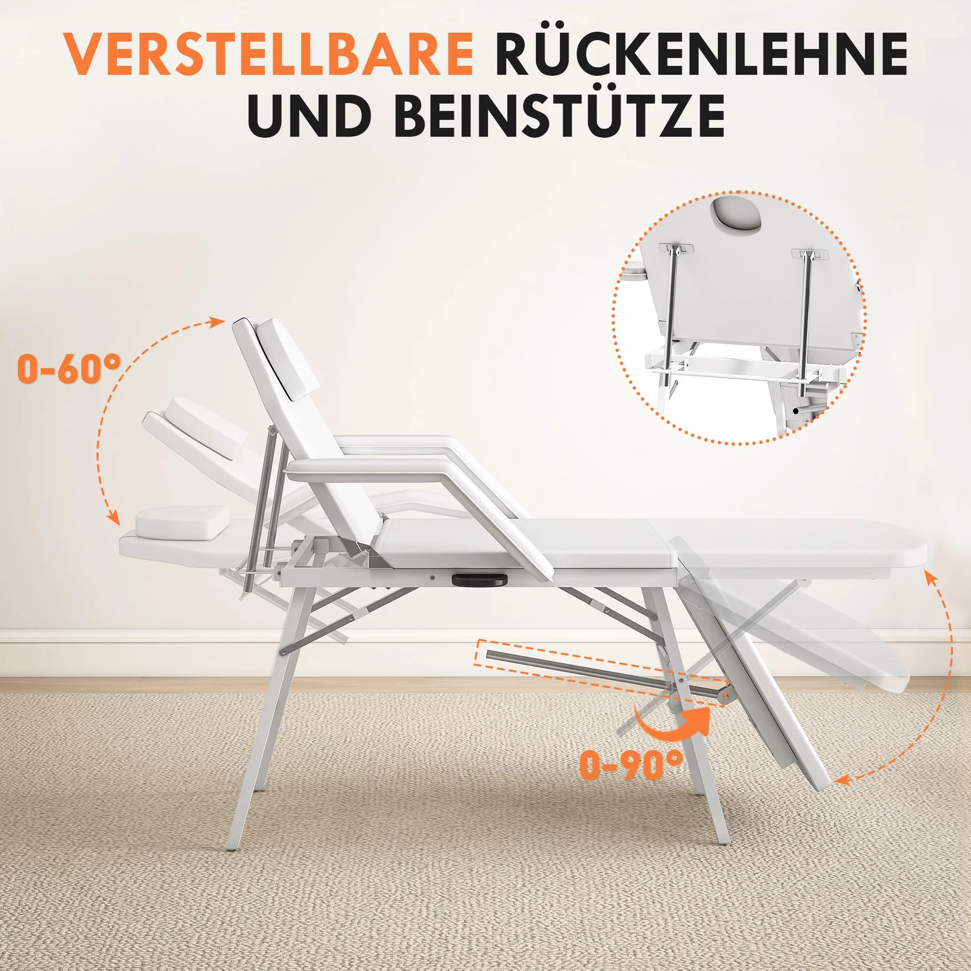 HOMCOM Portable Massage Table 3 Section Adjustable Beauty Bed Foldable with Headrest Padded Armrests White