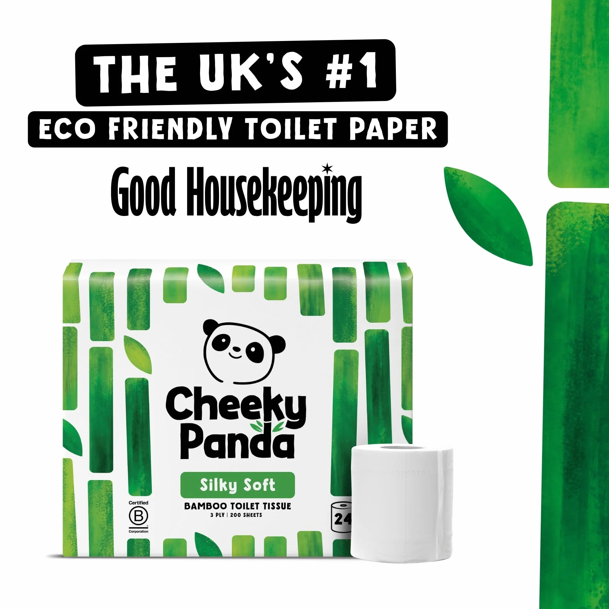 Cheeky Panda Bambusowe rolki toaletowe – 24 rolki 3-warstwowego papieru toaletowego | opakowanie bez plastiku | zrównoważony papier bibułowy | biały