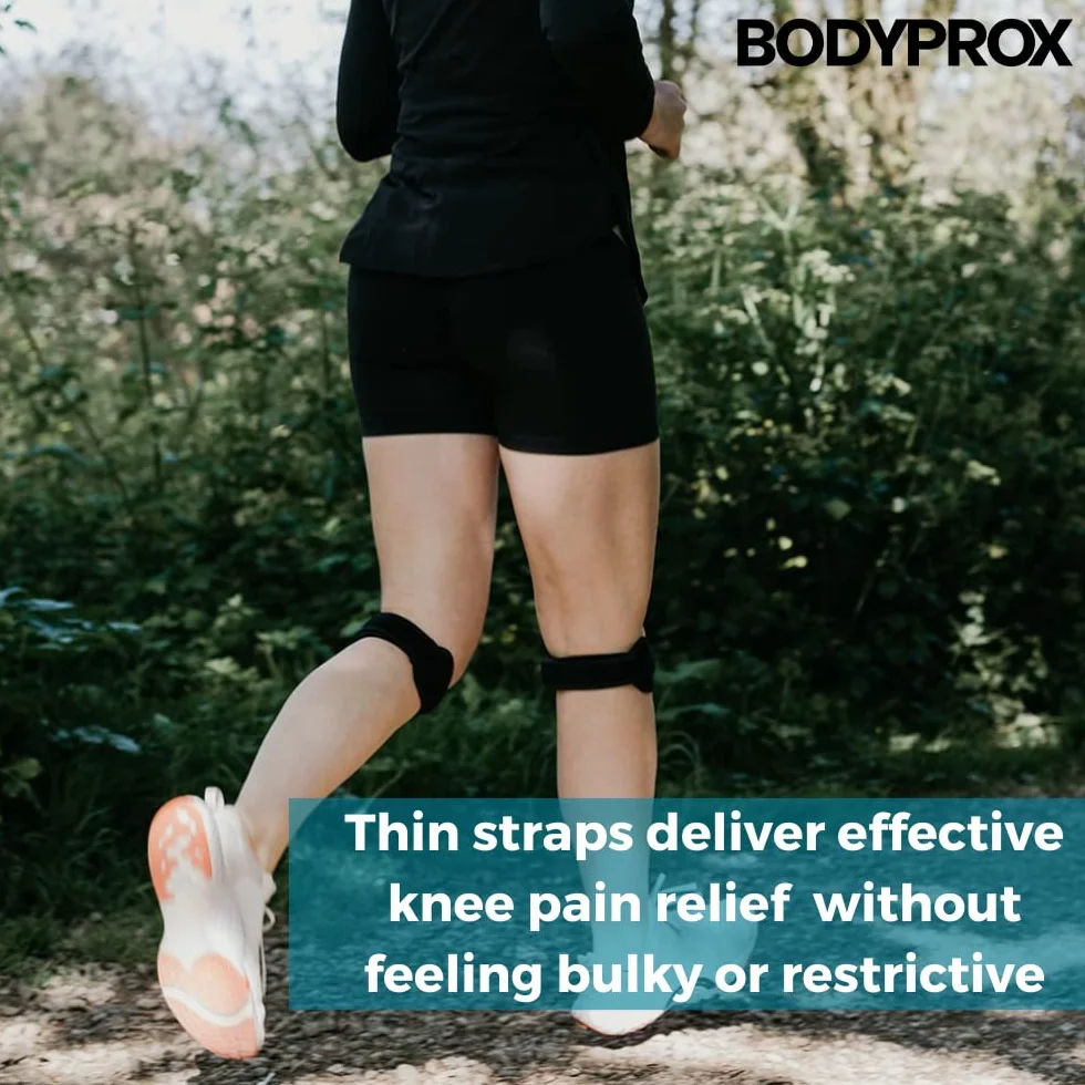 Bodyprox Patella Pas na kolano z paskiem łagodzącym ból kolana, do wędrówek, piłki nożnej, koszykówki, biegania, swetrów, kolan, tenisa, zapalenia ścięgien, siatkówki i przysiadów, 2 szt