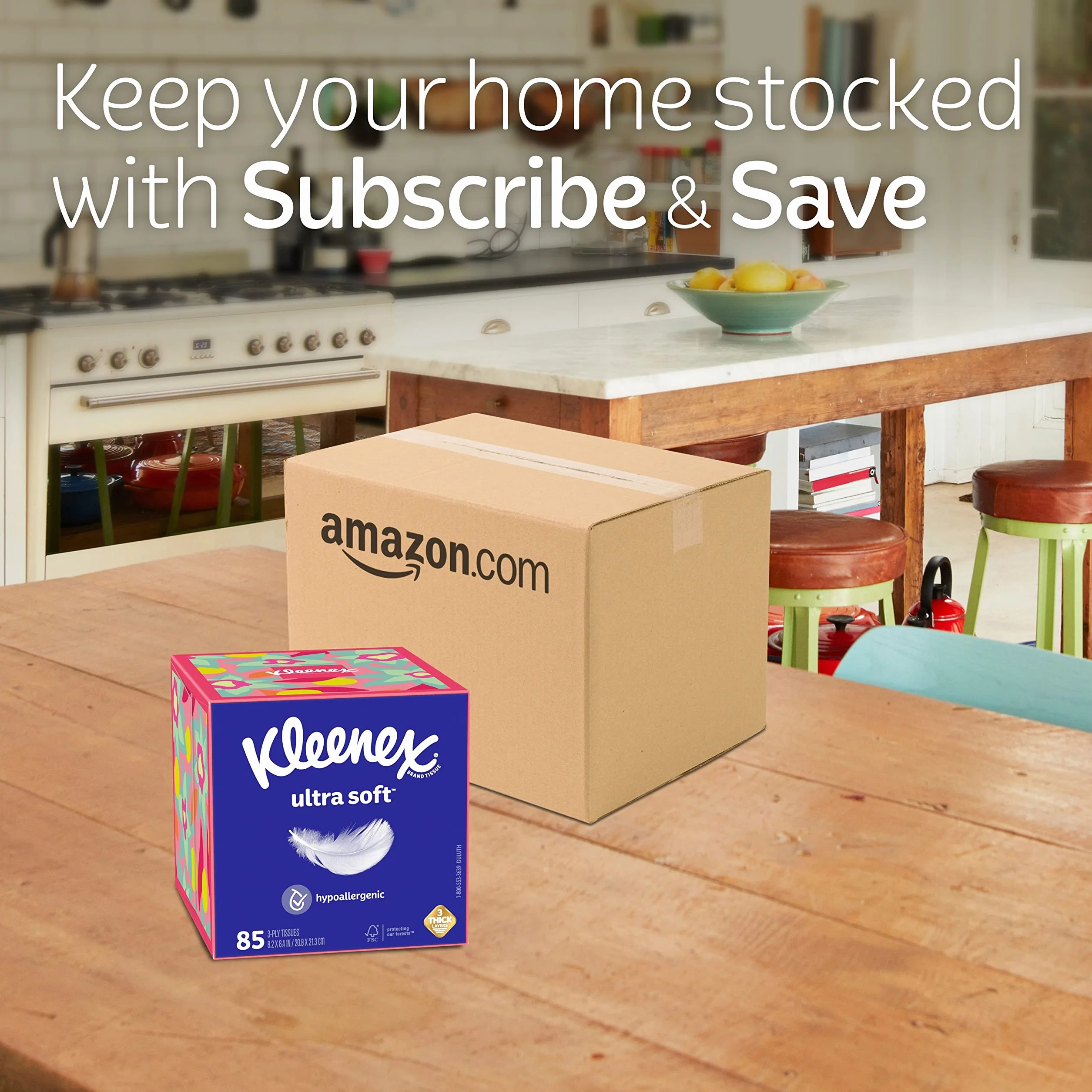Kleenex Ultra Soft Facial Tissues, 4 Cube Boxes, 60 Tissues per Box, 3-Ply (240 Total Tissues)