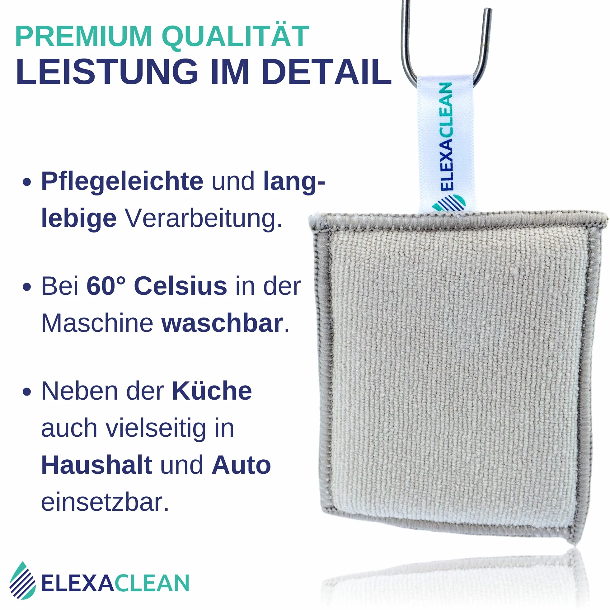 ELEXACLEAN gąbka kuchenna 3 szt., zmywak do garnków do prania i wielokrotnego użytku, mikrofibra do kuchni i domu, (12x10 cm (large), jasnoszara)