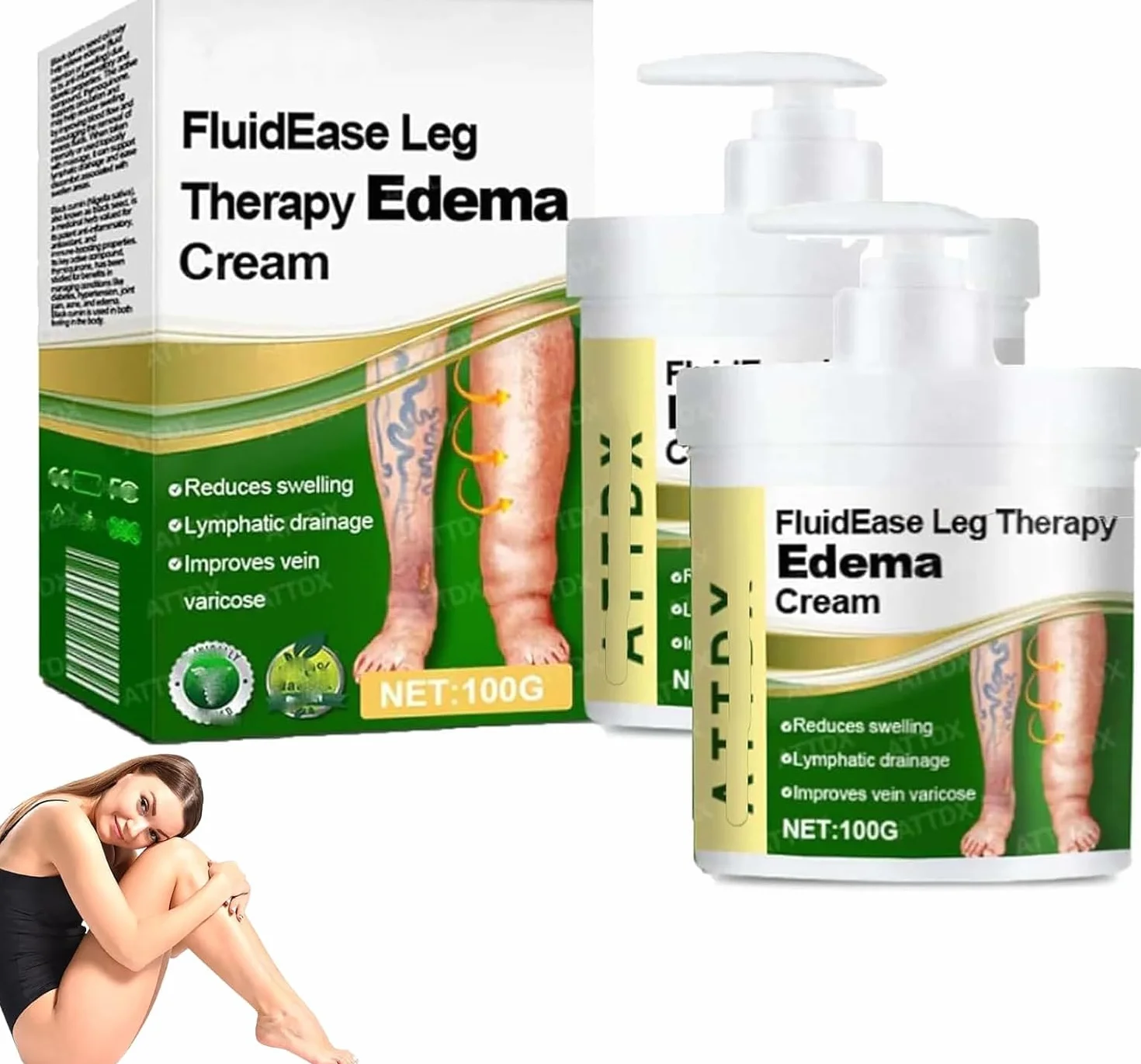 ATTDX FluidEase krem do nóg, krem przeciw obrzękom nóg, redukuje obrzęk nóg, naturalny dla kobiet i mężczyzn, naturalny, nietłusty, szybko wchłaniający się, nadaje się do wszystkich rodzajów skóry