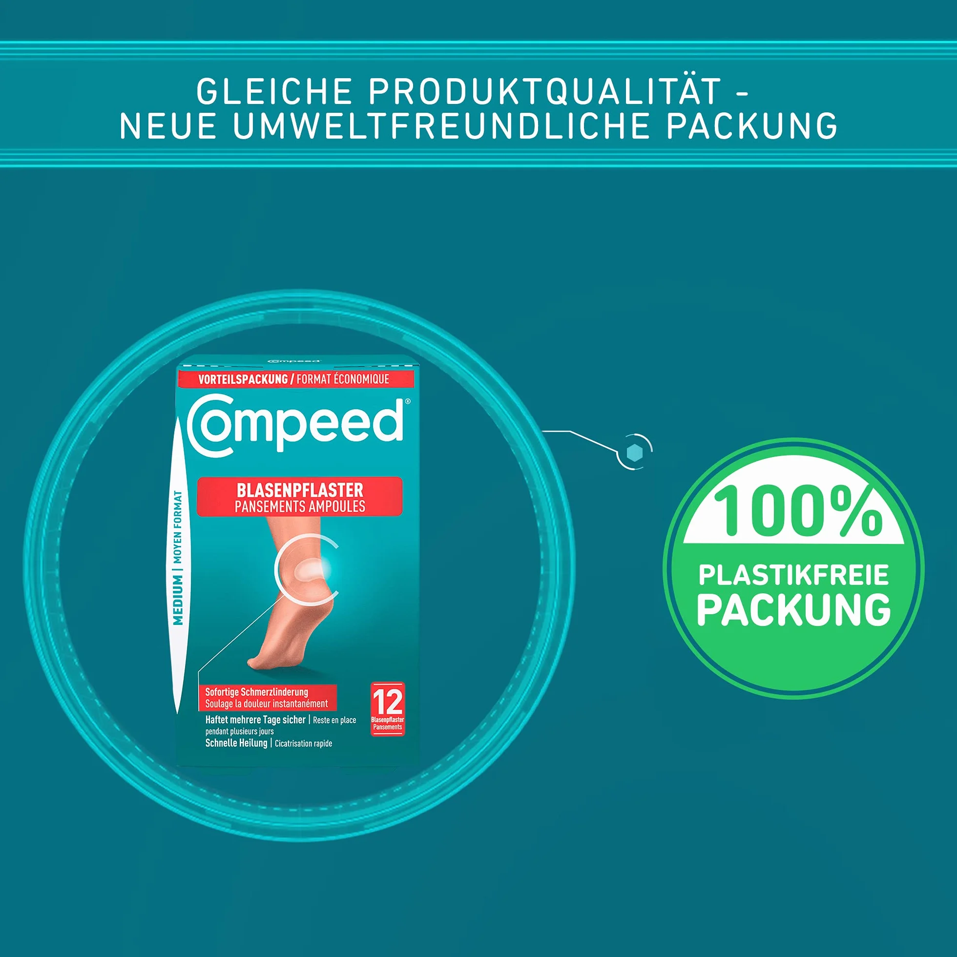 Compeed Plastry na pęcherze, średnie, ekonomiczne opakowanie – plastry hydrokoloidowe przeciwko pęcherzom na piętach, 1 x 12 sztuk