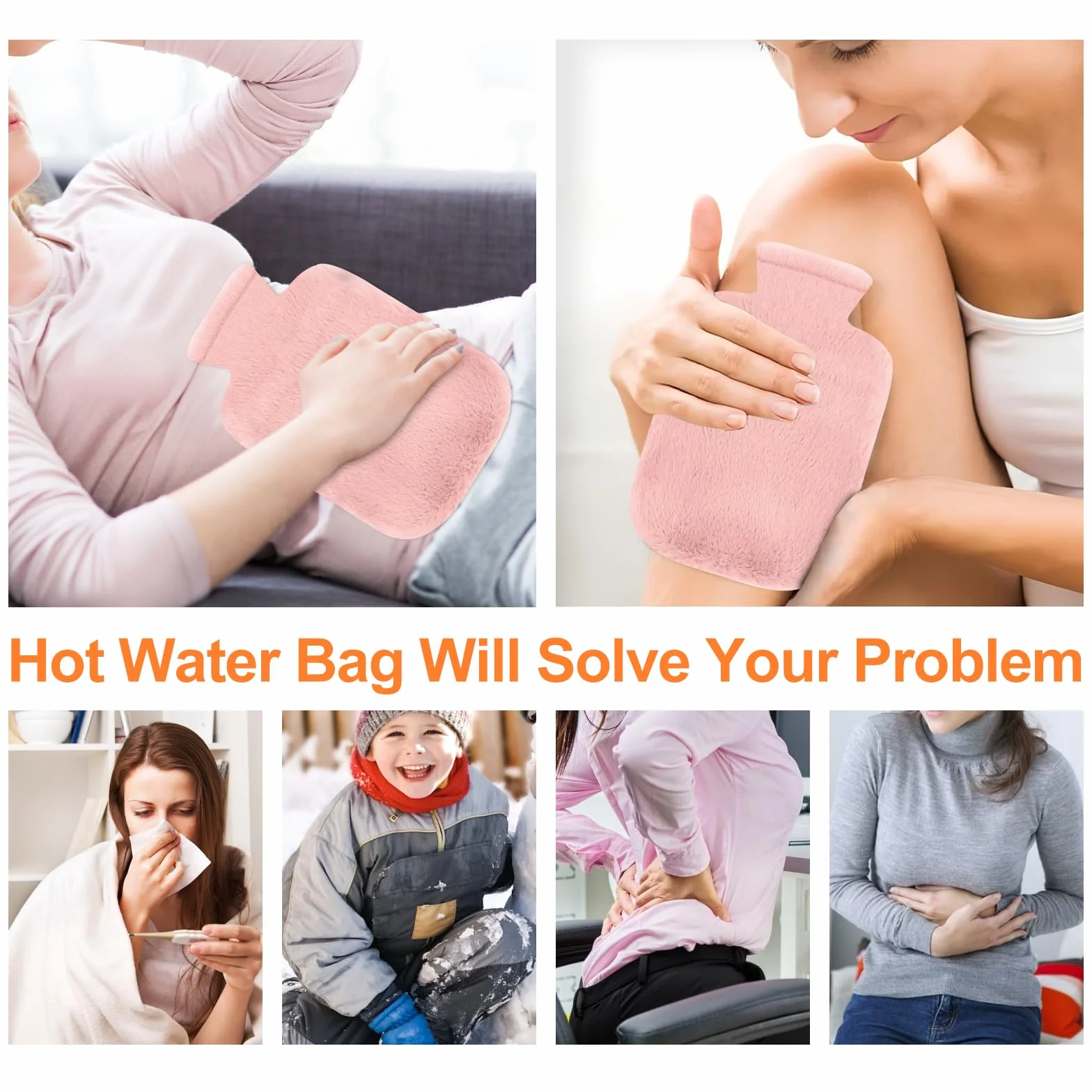 Pasek do termoforu, 1,2 l, pasek do termoforu, 3 w 1, PCW z poszewką i miękkim pokrowcem w talii, pas na szyję i ramiona, plecy, nogi, ocieplający talię (różowy)